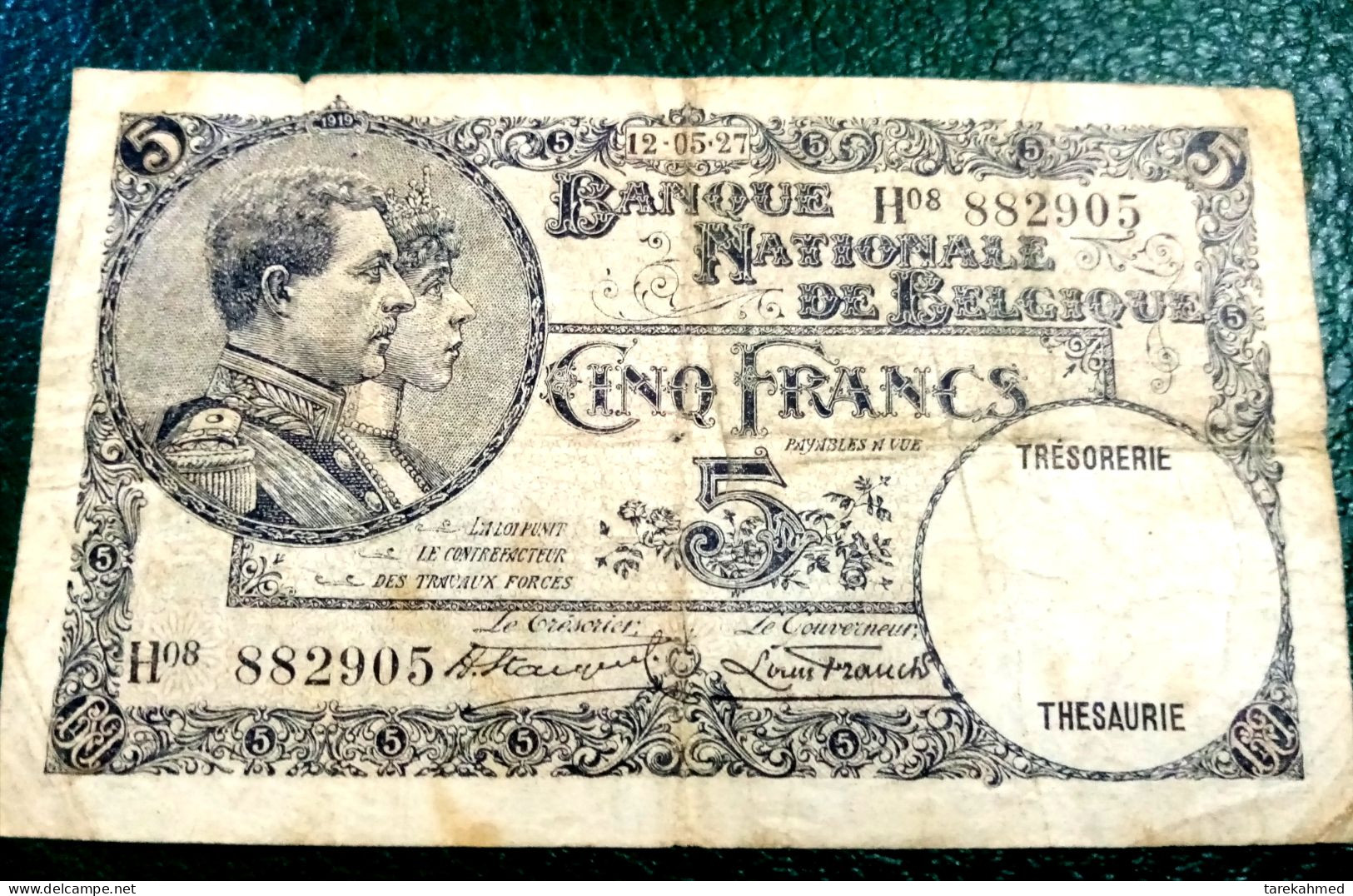 BELGICA 1927 , 5 FRANCS BELGIUM , REY ALBERTO Y REINA ELISABETH - 5 Francs