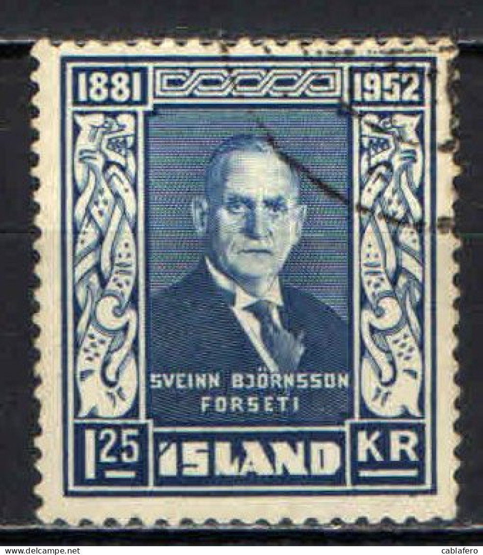 ISLANDA - 1952 -71° COMPLEANNO DEL PRESIDENTE SVEINN BJORNSSON - USATO - Usati