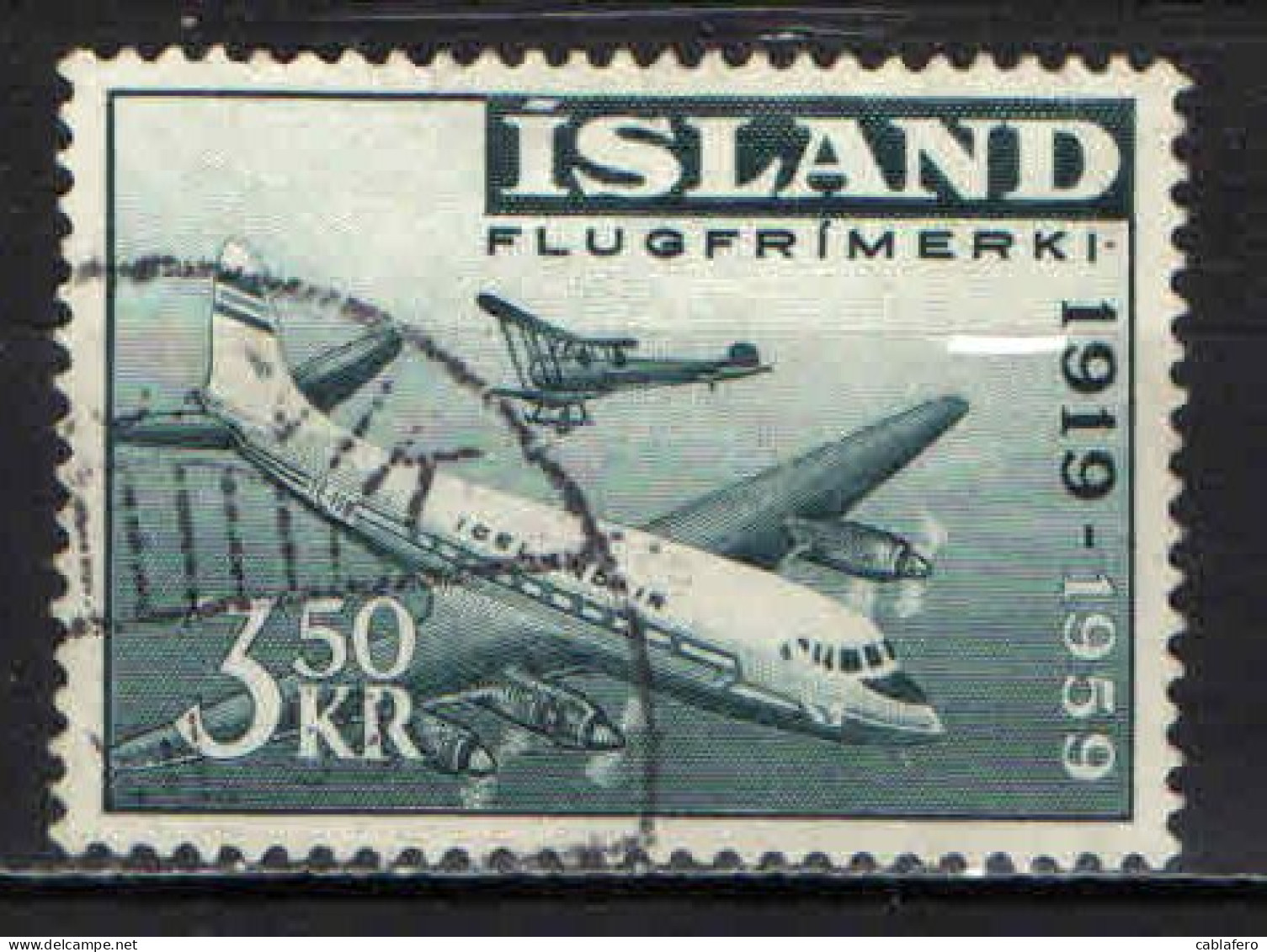 ISLANDA - 1959 - 40° ANNIVERSARIO DELLE LINEE AEREE ISLANDESI - USATO - Luchtpost