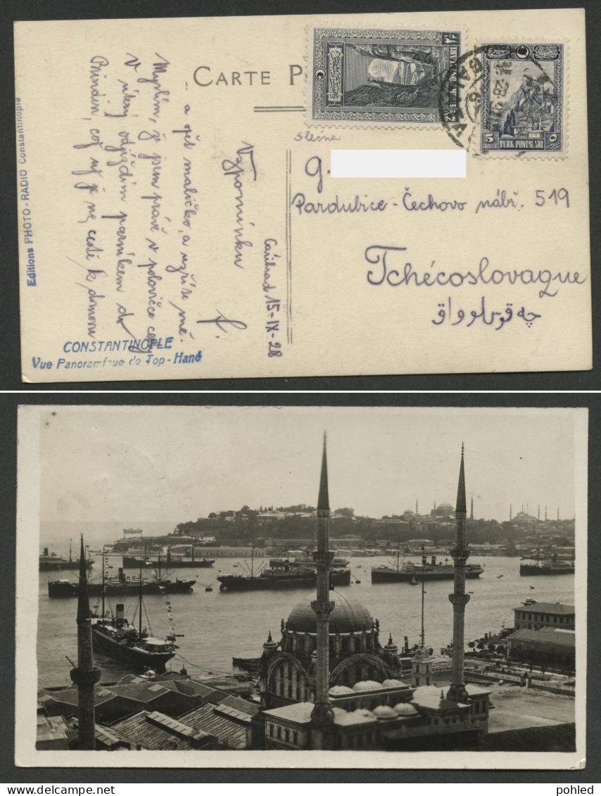 00028*TURKEY*POSTCARD*CONSTANTINOPOLE*INTERESTING MULTIPLE STAMPS*1928 - Briefe U. Dokumente