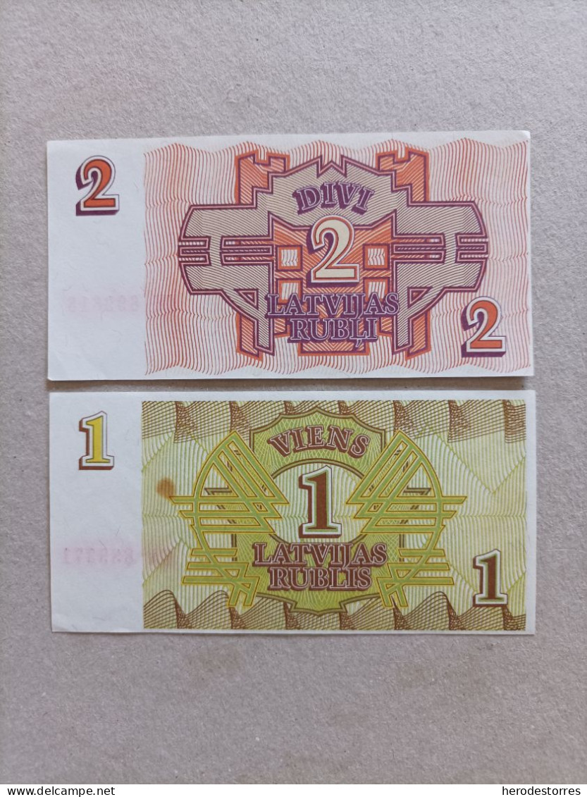 2 Billetes De Letonia De 1 Y 2 Rublos, Año 1992, UNC - Lettonie