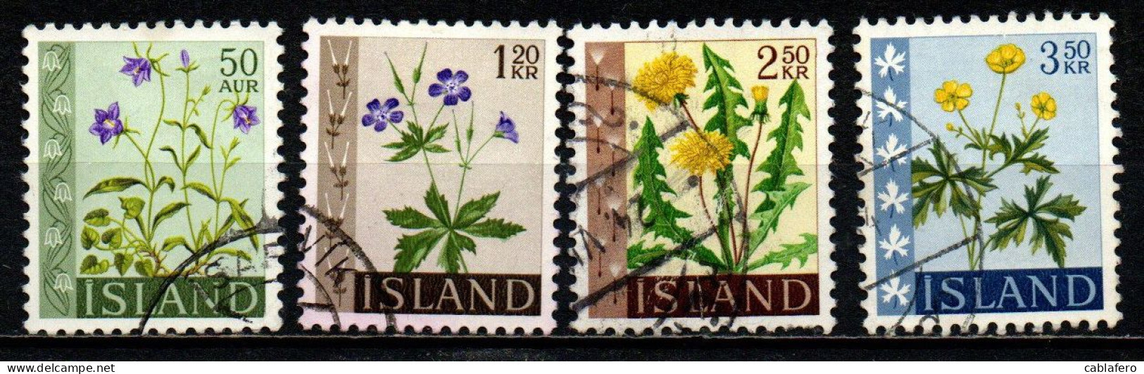 ISLANDA - 1960 - SERIE FIORI: CAMPANULA, GERANIO, DENTI DI LEONE, RANUNCOLO - USATI - Usati