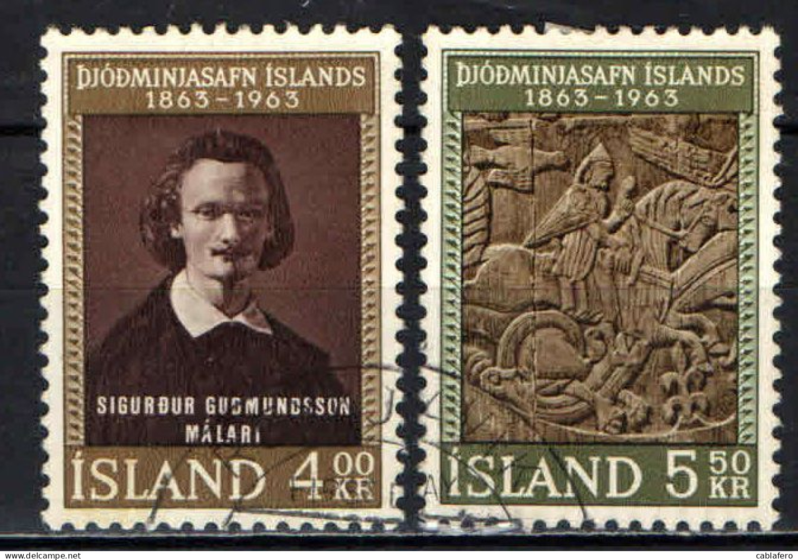 ISLANDA - 1963 - CENTENARIO DEL MUSEO NAZIONALE FONDATO DAL PITTORE SIGURDUR GUDMUNSSON - USATI - Gebraucht