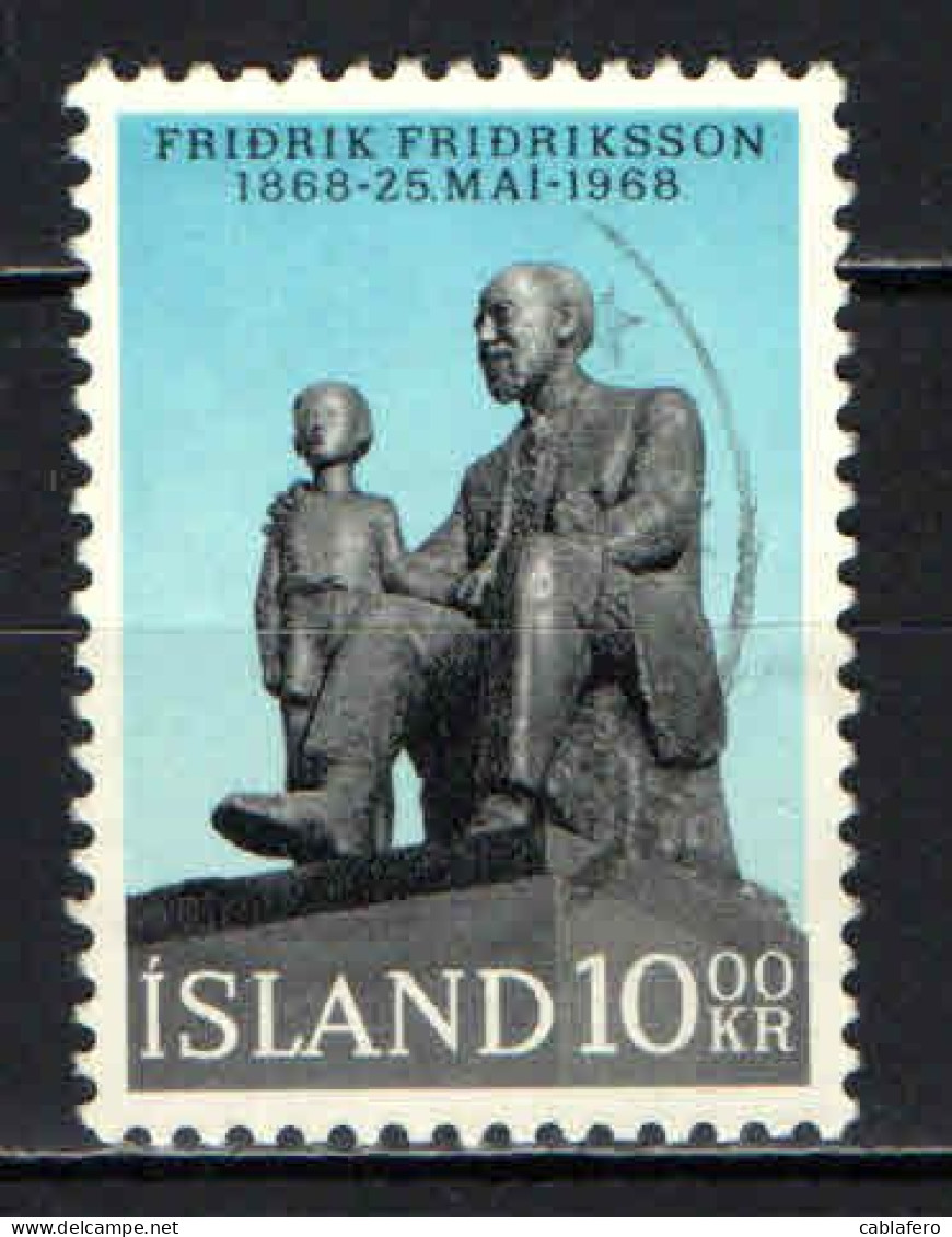 ISLANDA - 1968 - CENTENARIO DELLA NASCITA DEL PASTORE FRIDRICK FRIDIKSSON - USATO - Gebraucht