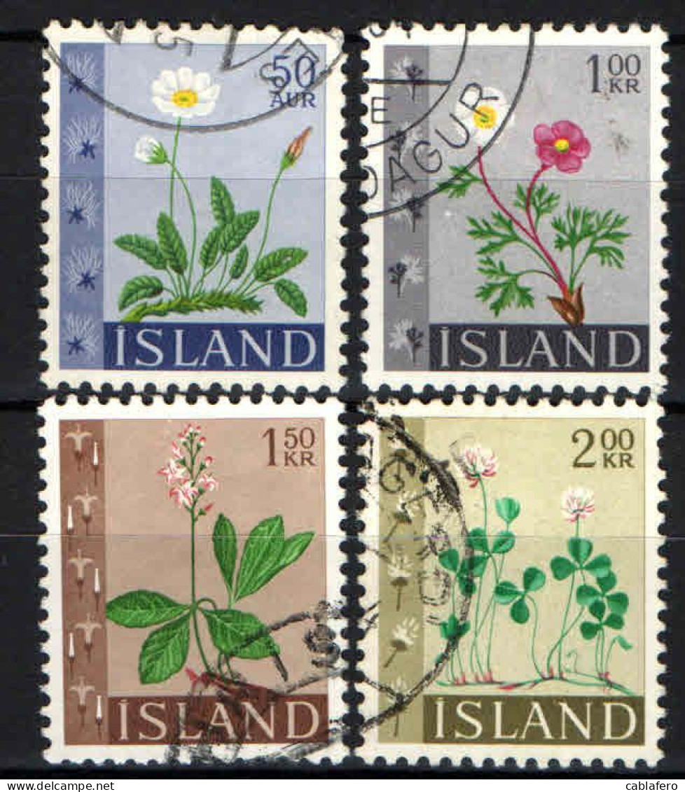 ISLANDA - 1964 - SERIE FIORI: DRYADE, RANUNCOLO DEI GHIACCI, MENIANTA, TRIFOGLIO - USATI - Usati