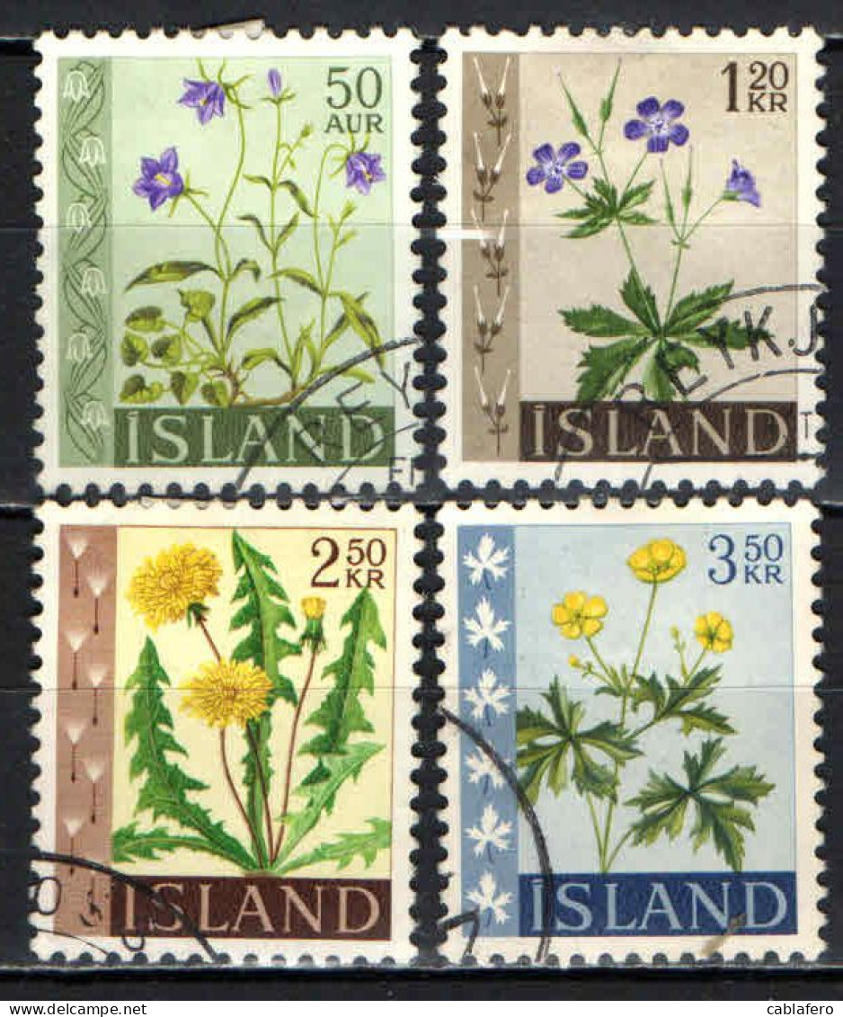 ISLANDA - 1960 - SERIE FIORI: CAMPANULA, GERANIO, DENTI DI LEONE, RANUNCOLO - USATI - Gebraucht