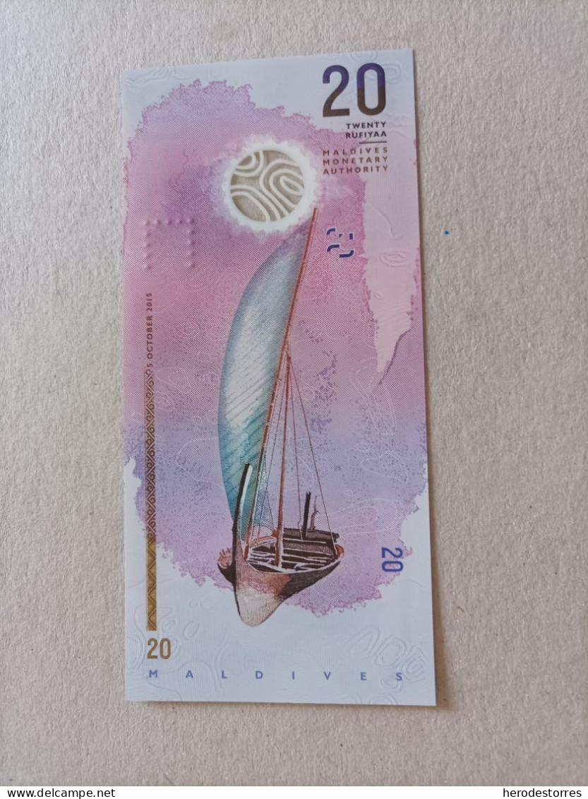 Billete De Maldivas 20 Rufiyaa, Año 2015, UNC - Maldivas