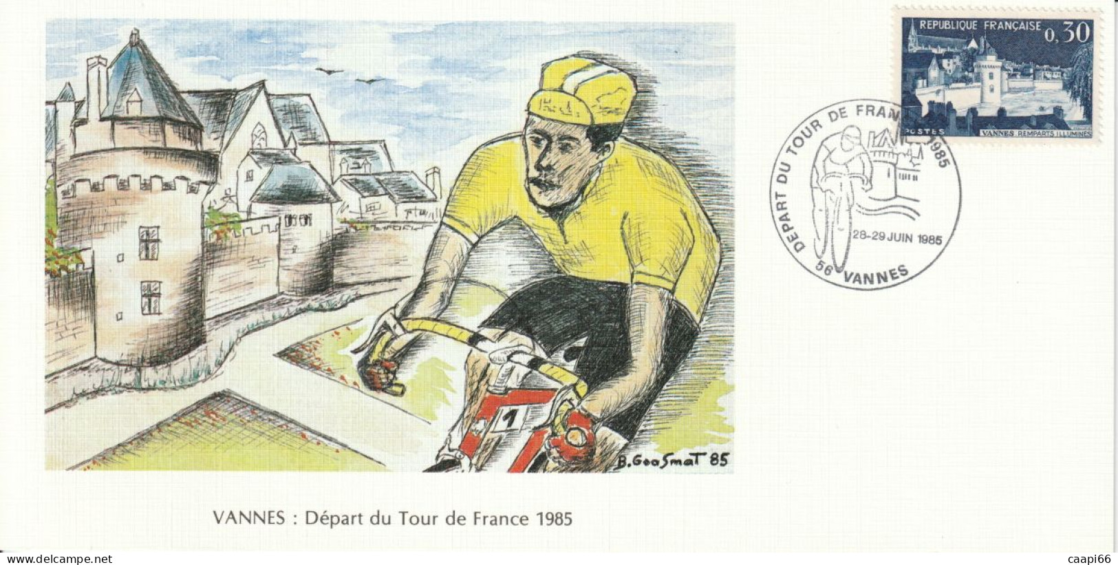 Départ Tour De France 1985 Vannes Avec Timbre Vannes - Umschläge Mit Aufdruck (vor 1995)