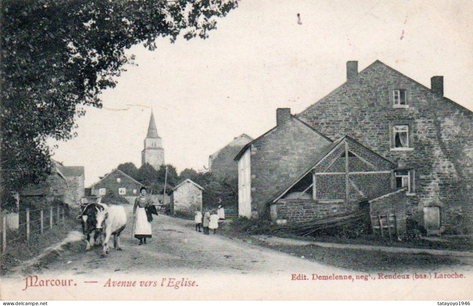 Marcourt  Avenue Vers L'eglise Animée Voyagé En 1910 - Rendeux