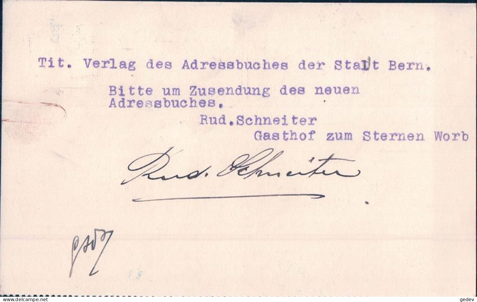 Worb BE, Gasthof Zum Sternen, Bes. R. Schneiter, Postkarte Publicité (23.5.1928) - Worb