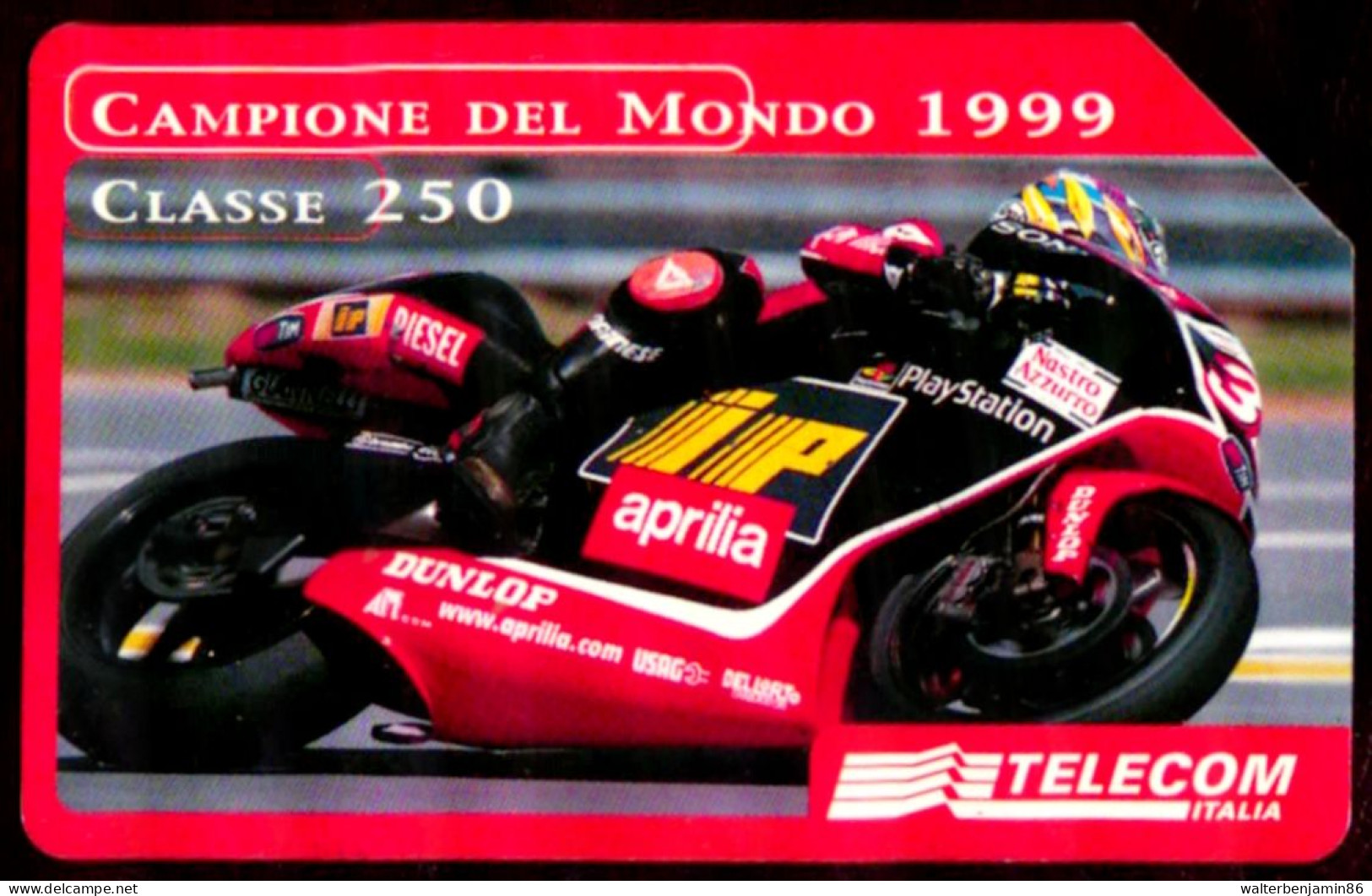 G 1110 C&C 3184 SCHEDA TELEFONICA USATA APRILIA CAMPIONE DEL MONDO 1999 VARIANTE FALLA ROSA - Errori & Varietà