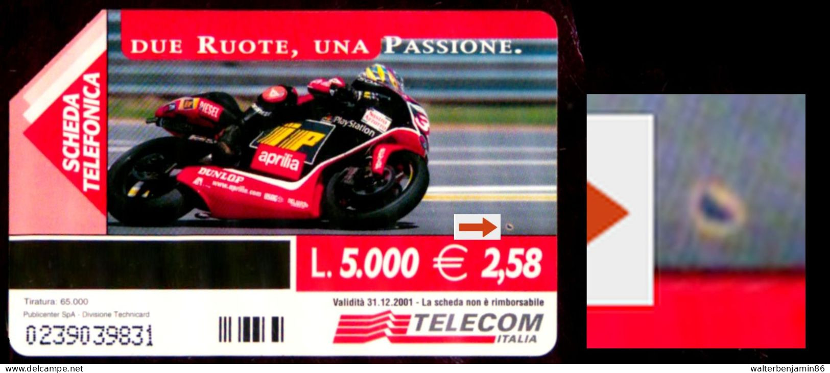 G 1110 C&C 3184 SCHEDA TELEFONICA USATA APRILIA CAMPIONE DEL MONDO 1999 VARIANTE FALLA ROSA - Errori & Varietà