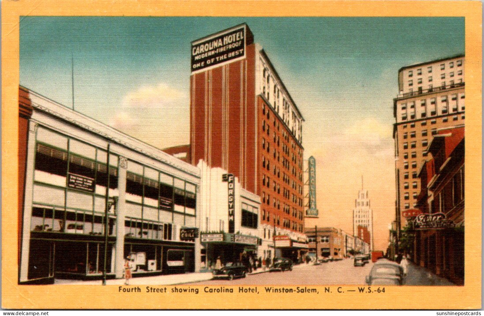 North Carolina Winston Salem Fourth Street Showing Carolina Hotel  - Winston Salem