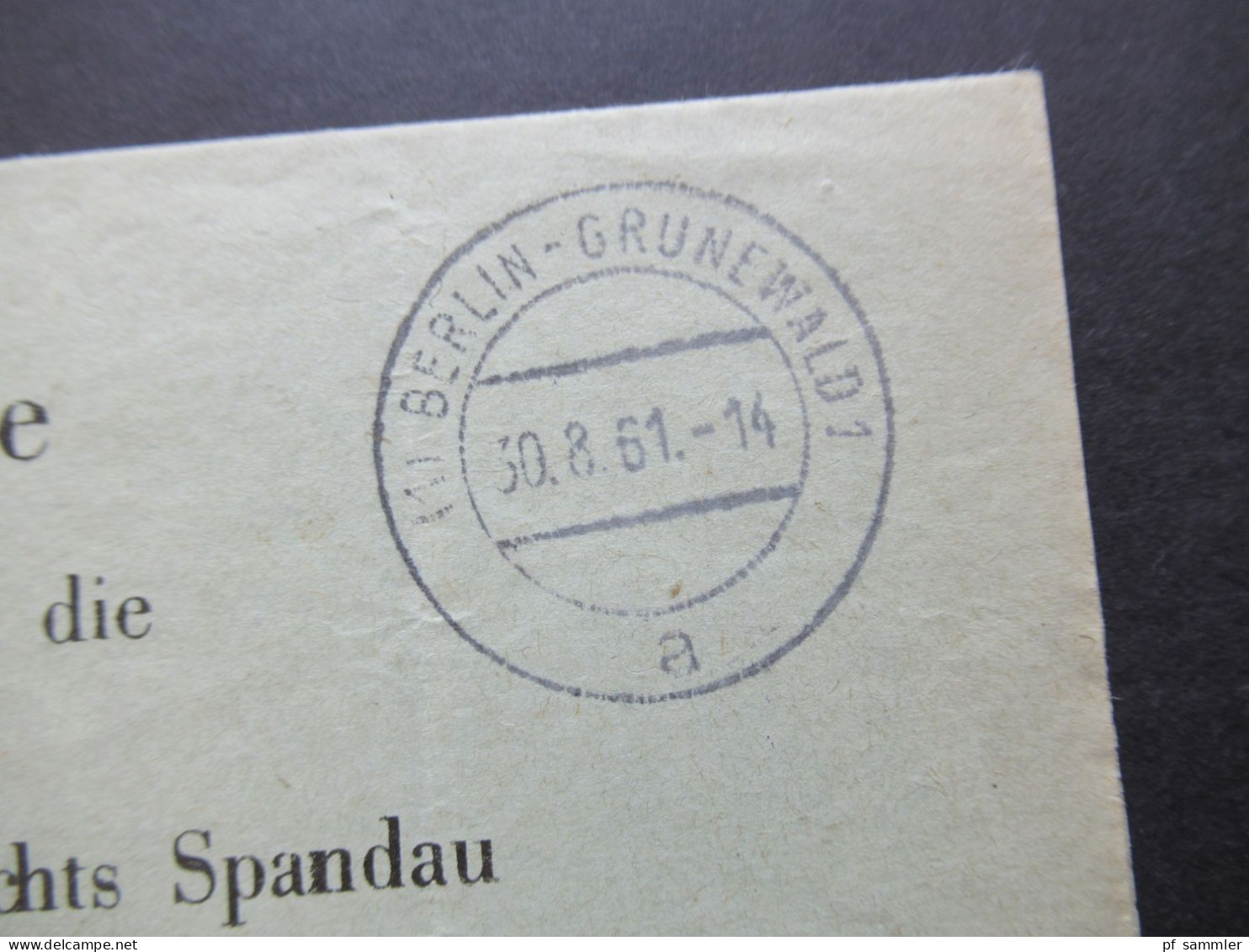 Berlin Postzustellungsurkunde Vollzogen Zurück An Die Geschäftsstelle Amtsgericht Spandau Stempel Berlin Grunewald 1961 - Lettres & Documents