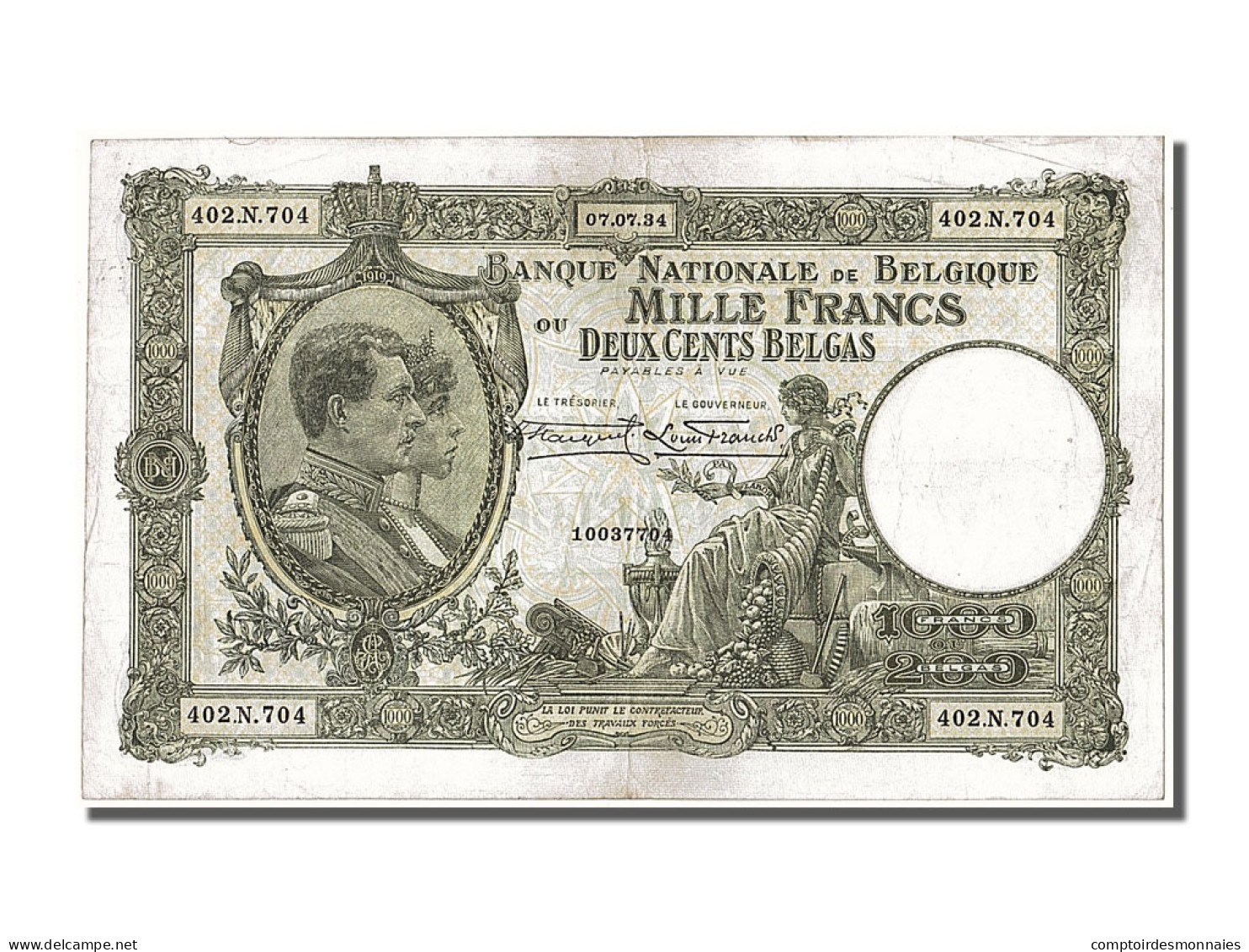 Billet, Belgique, 1000 Francs-200 Belgas, 1934, 1934-07-07, TTB - 1000 Franchi & 1000 Franchi-200 Belgas