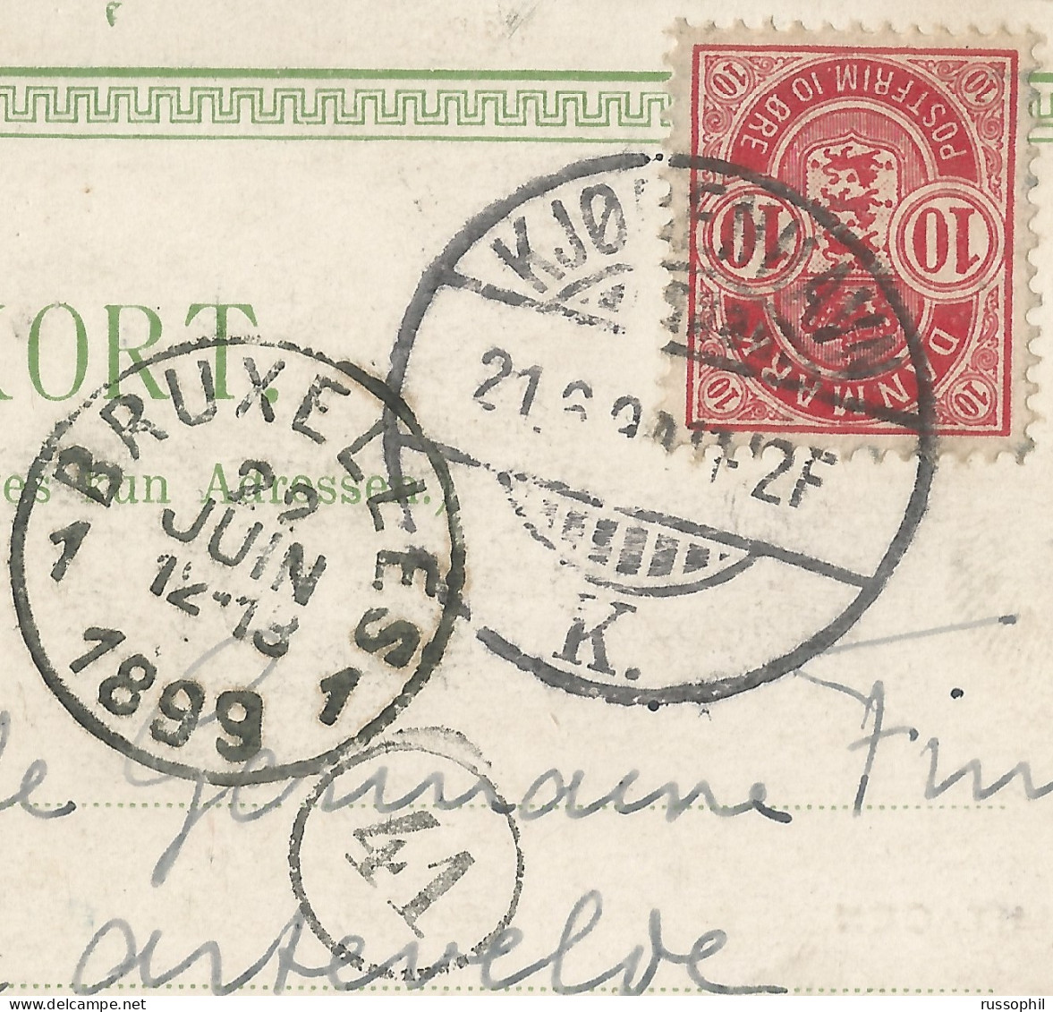 DENMARK - Mi #35 WITH VARIETY "BROKEN OVAL LINE" CANCELLED "KJOBENHAVEN K" ON PC (VIEW OF EREMITAGEN) TO BELGIUM - 1899 - Covers & Documents