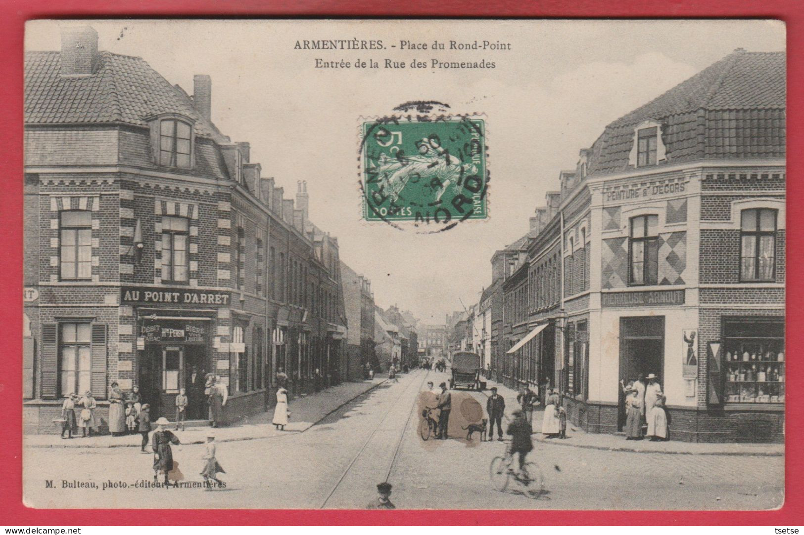 Armentières - Place Du Rond-Pont - Entrée De La Rue Des Promenades -1908  ( Voir Verso ) - Armentieres
