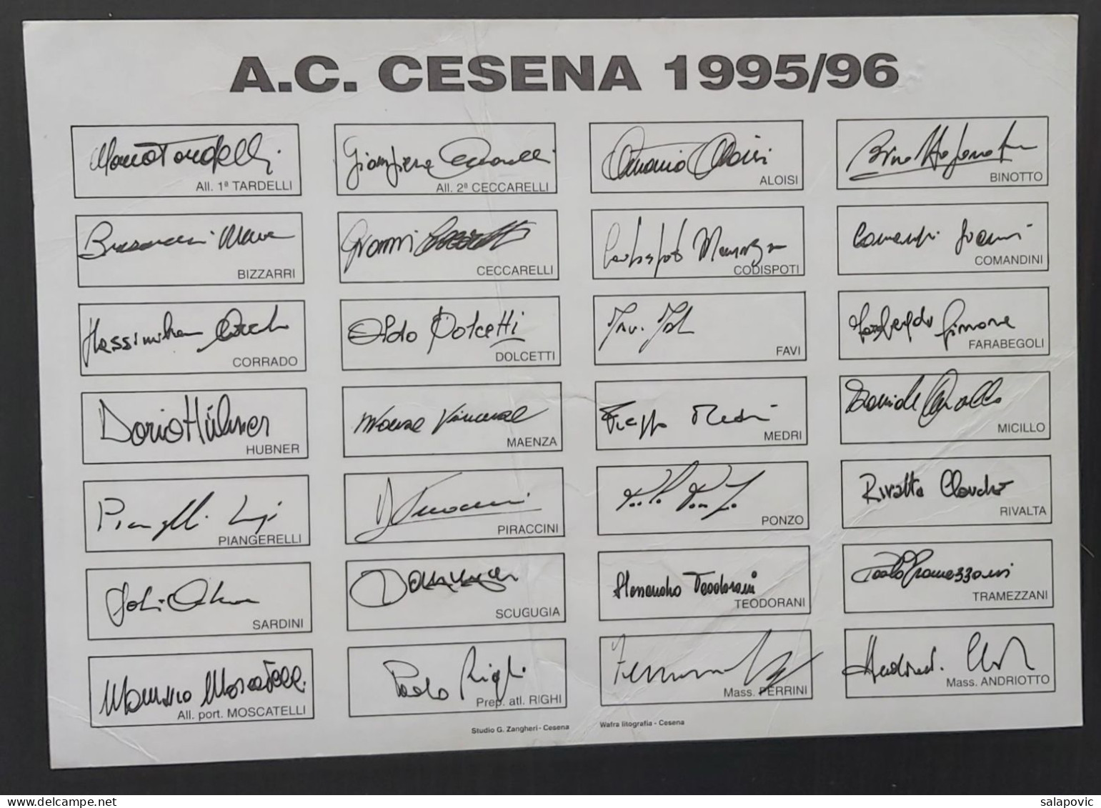 AC Cesena Italy 1995/1996 Football Club Football Fussball Futebol Soccer Calcio Fútbol  SL-1 - Apparel, Souvenirs & Other