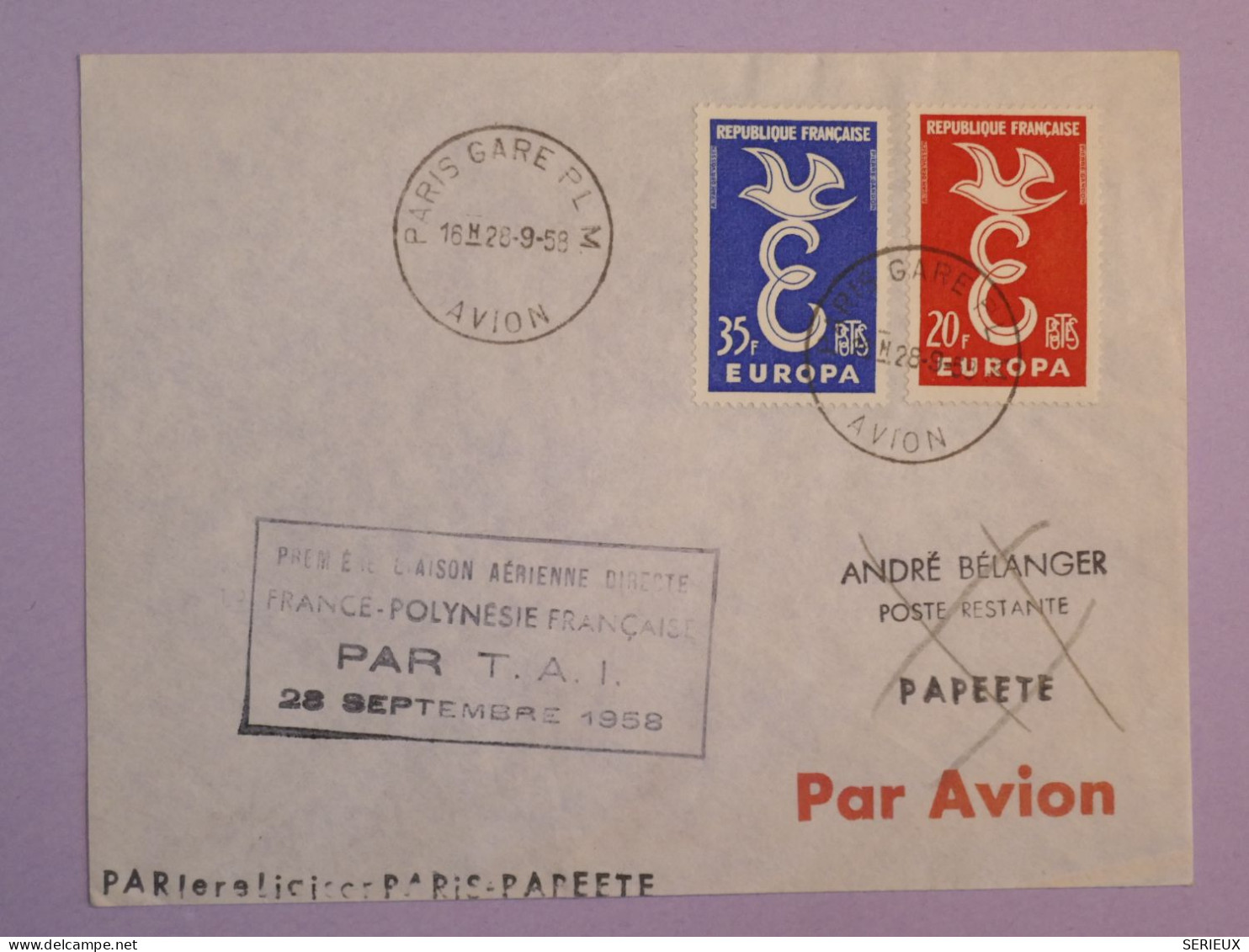 BS17  FRANCE  BELLE LETTRE 1958 1ER VOL  PARIS  A PAPEETE  TAHITI + AFFR. PLAISANT++ ++ - Erst- U. Sonderflugbriefe