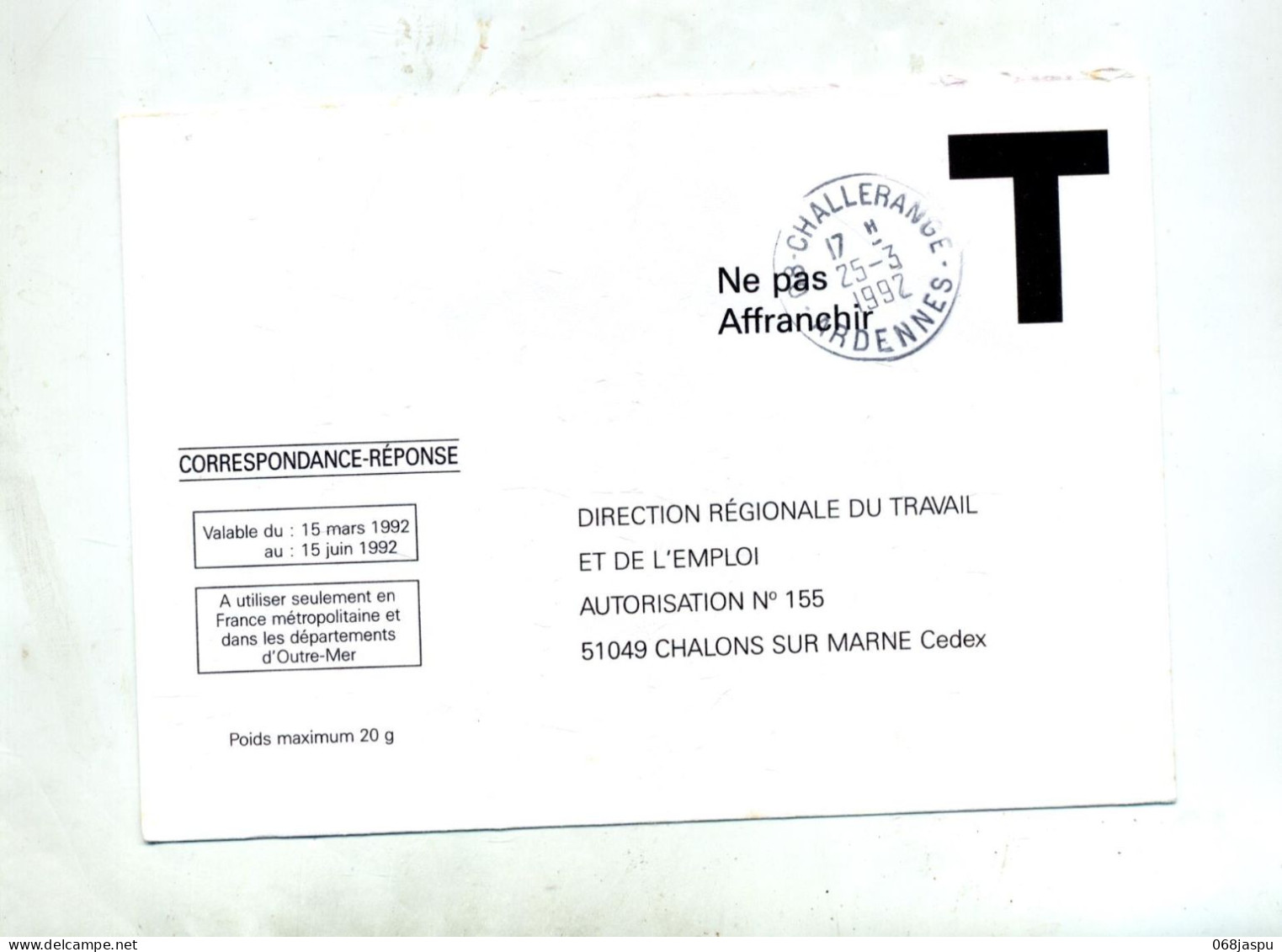 Enveloppe Reponse T Drire Cachet Challerange - Cards/T Return Covers