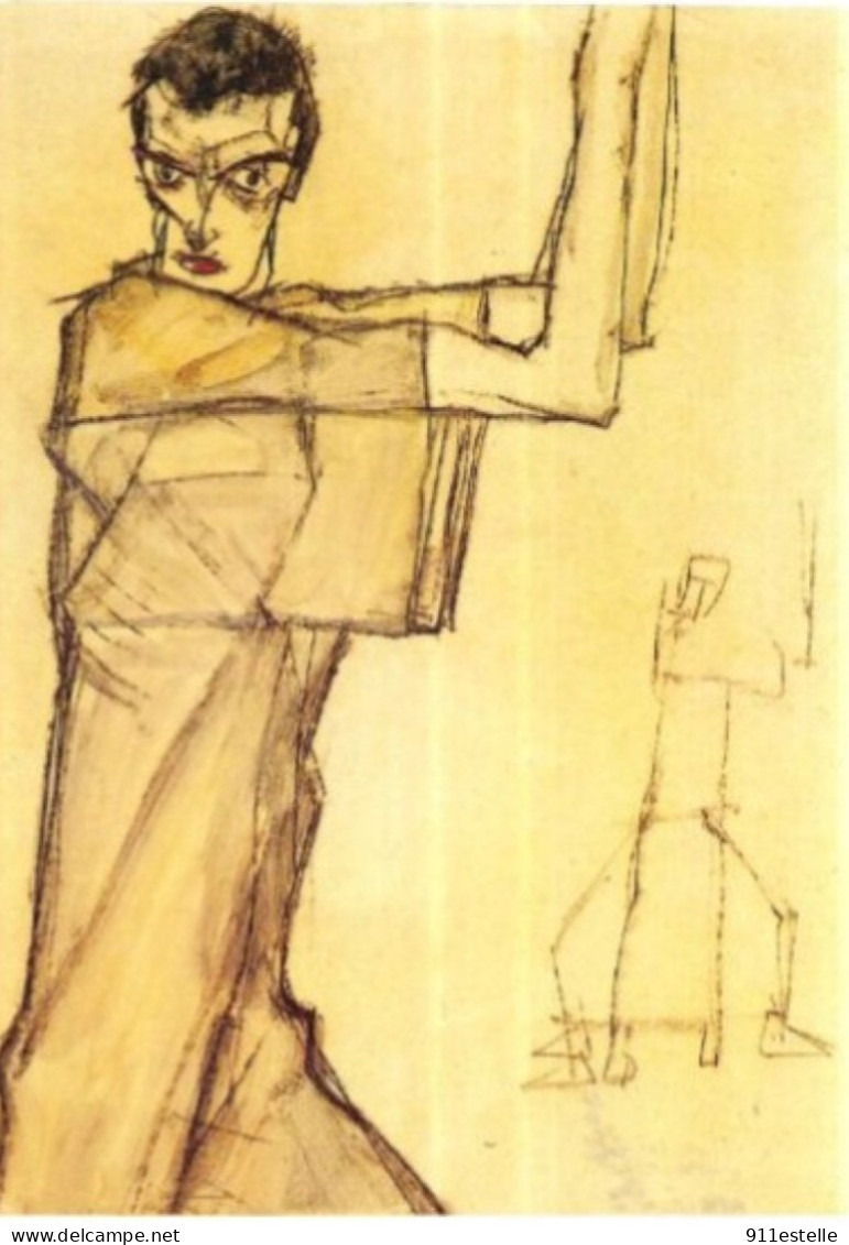 EGON SCHIELE  /   AUTOPORTRAIT  AVEC BRAS LEVES - Schiele