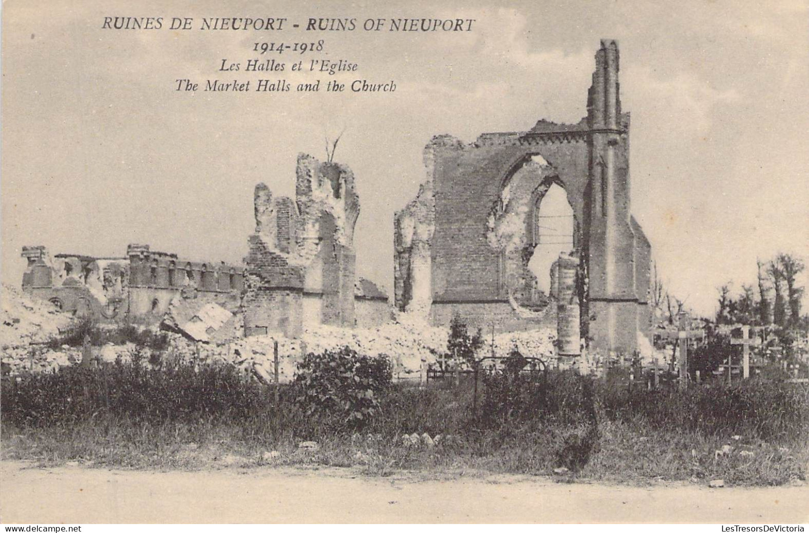 BELGIQUE - NIEUPORT - Les Halles Et L'église - Ruines De Nieuport - Publicité COSMO Lemonade - Carte Postale Ancienne - Nieuwpoort