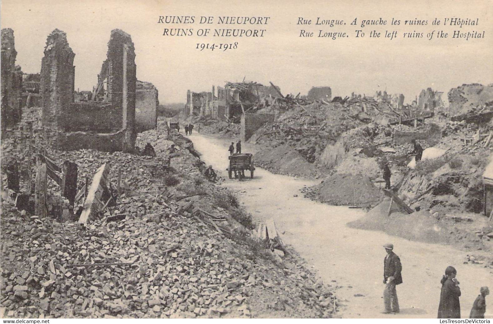 BELGIQUE - NIEUPORT - Rue Longue - A Gauche Les Ruines De L'Hopital - Publicité COSMO Lemonade - Carte Postale Ancienne - Nieuwpoort