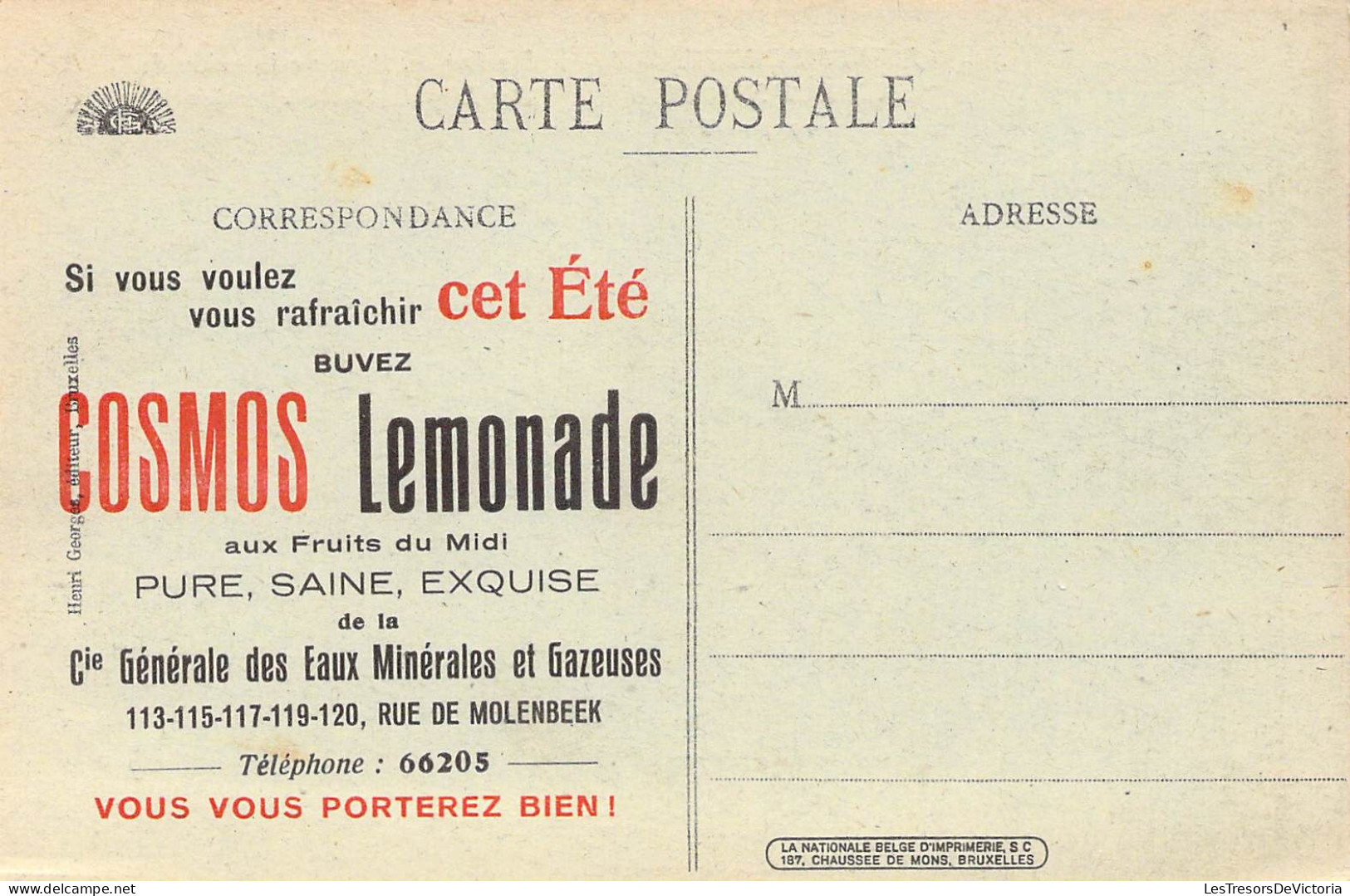 BELGIQUE - NIEUPORT - Rue Longue - A Gauche Les Ruines De L'Hopital - Publicité COSMO Lemonade - Carte Postale Ancienne - Nieuwpoort