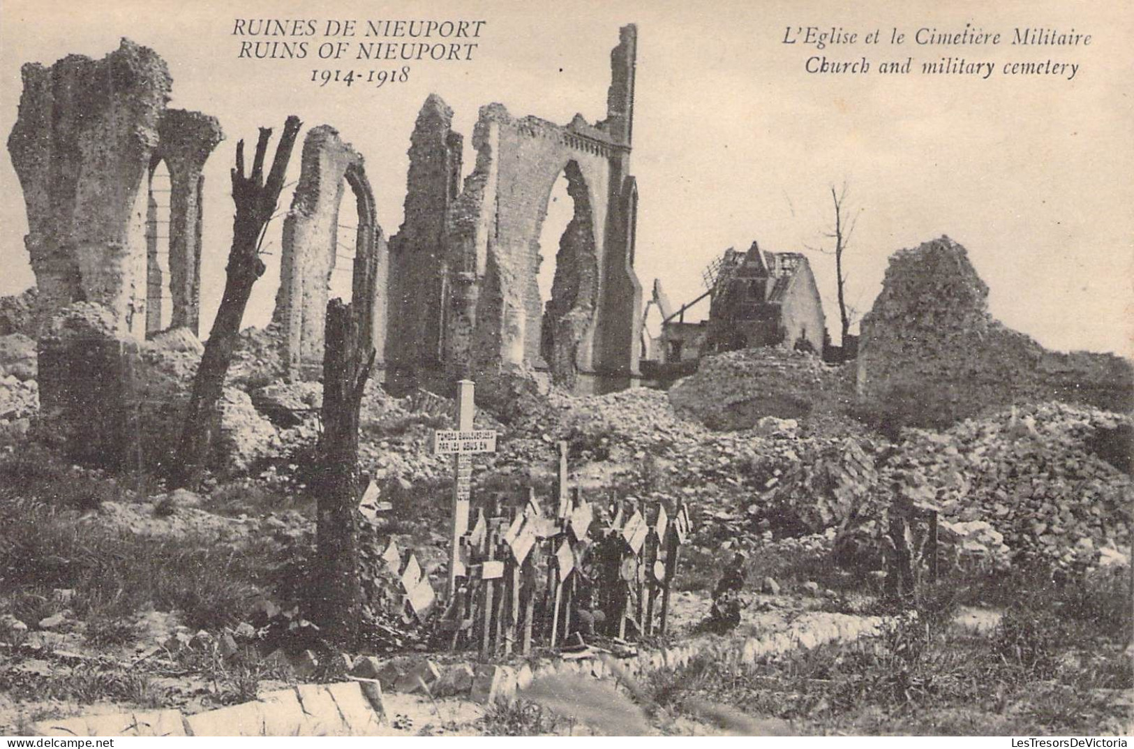 BELGIQUE - NIEUPORT - L'église Et Le Cimetière Militaire - Publicité COSMO Lemonade - Carte Postale Ancienne - Nieuwpoort