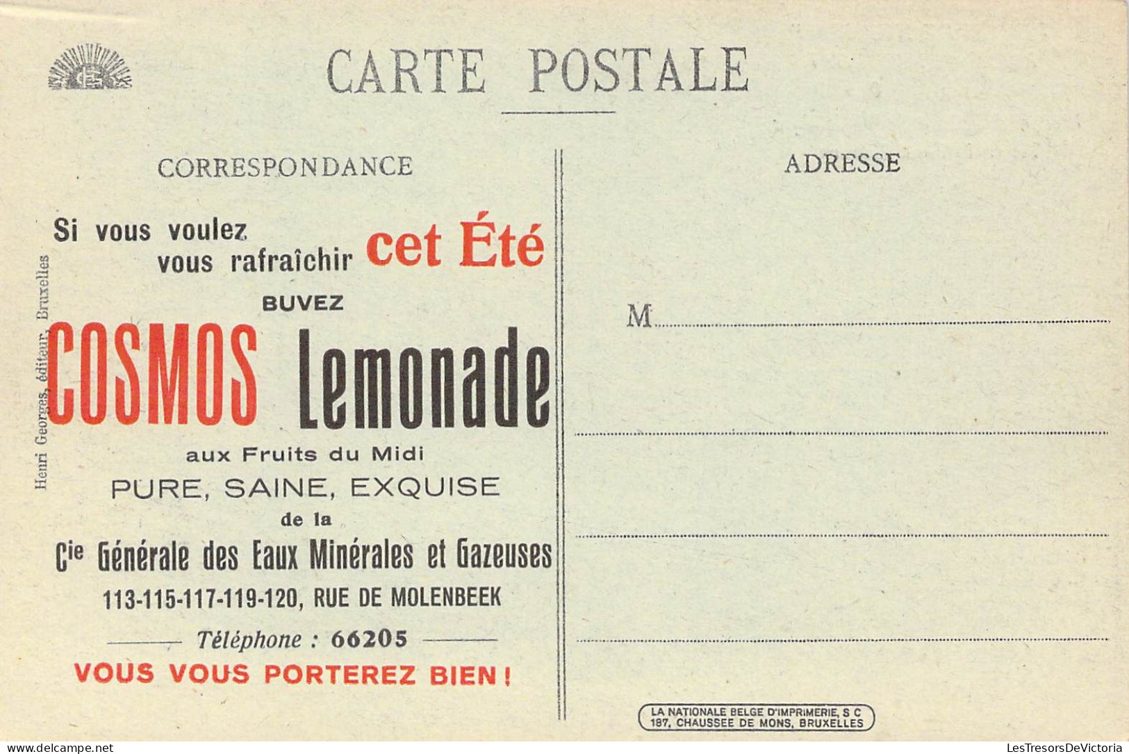 BELGIQUE - NIEUPORT - L'Hôtel De Ville Et La Bibliothéque - Publicité COSMO Lemonade - Carte Postale Ancienne - Nieuwpoort