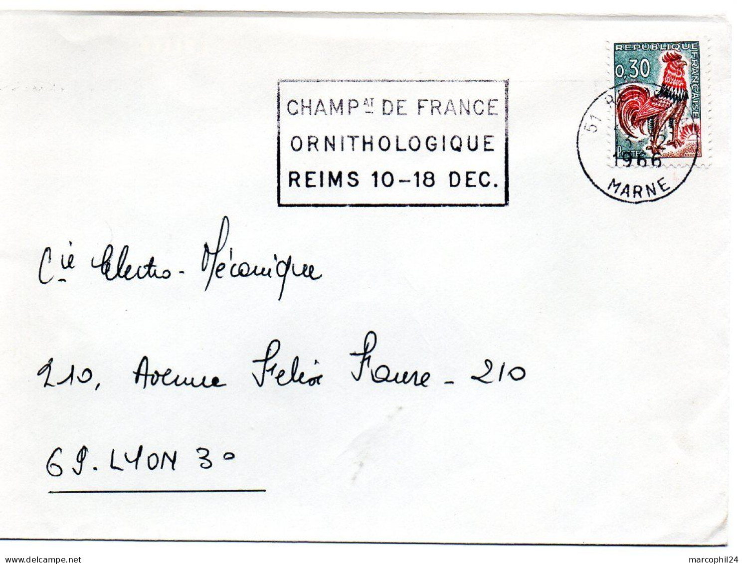 MARNE Dépt N° 51 = REIMS Ppal  1966 = FLAMME Thème OISEAU = SECAP' CHAMPat FRANCE ORNITHOLOGIQUE' - Mechanical Postmarks (Advertisement)