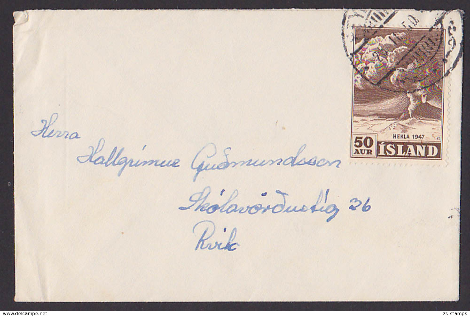 Island 50 AUR Hekla 1947 Lettre Cover Vulkan Minibrief - Brieven En Documenten