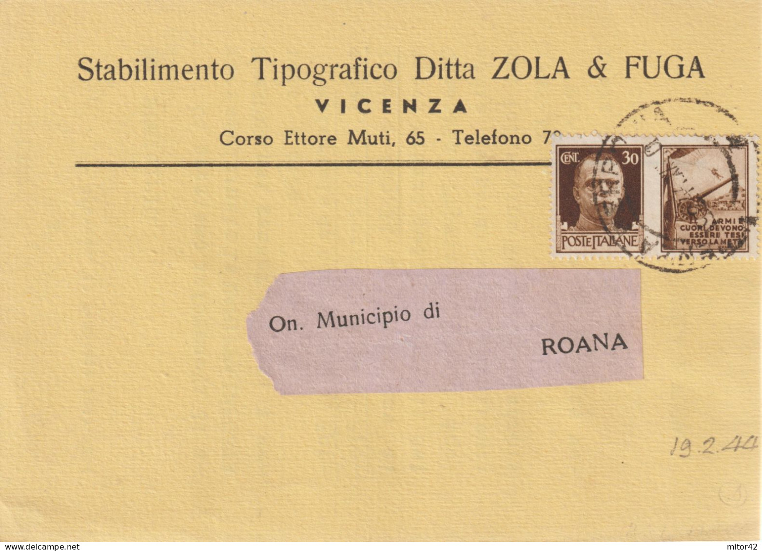 22*-30c.Propaganda Di Guerra: Armi E Cuori...Pubblicitaria Zola & Fuga-Vicenza-v.1944 X Roma - Propagande De Guerre