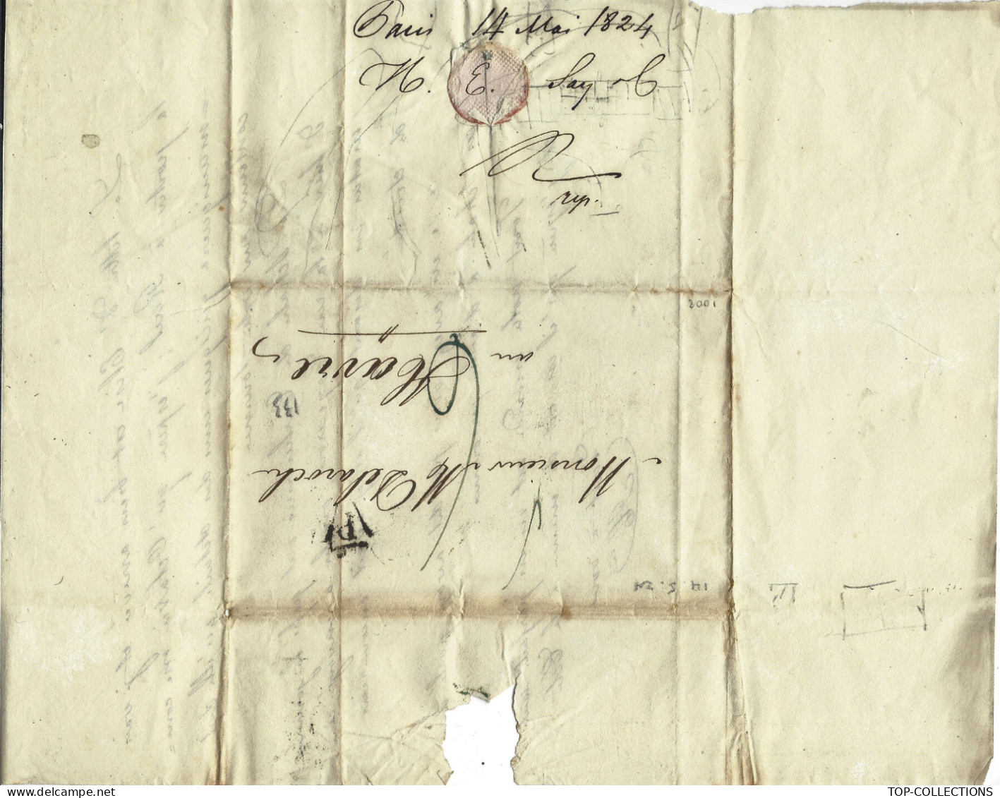 1824 FAMILLE PROTESTANTISME  LETTRE Sign. H.E. Horace Emile Say ECONOMISTE Paris Pour Michel Delaroche   Le Havre - Documents Historiques