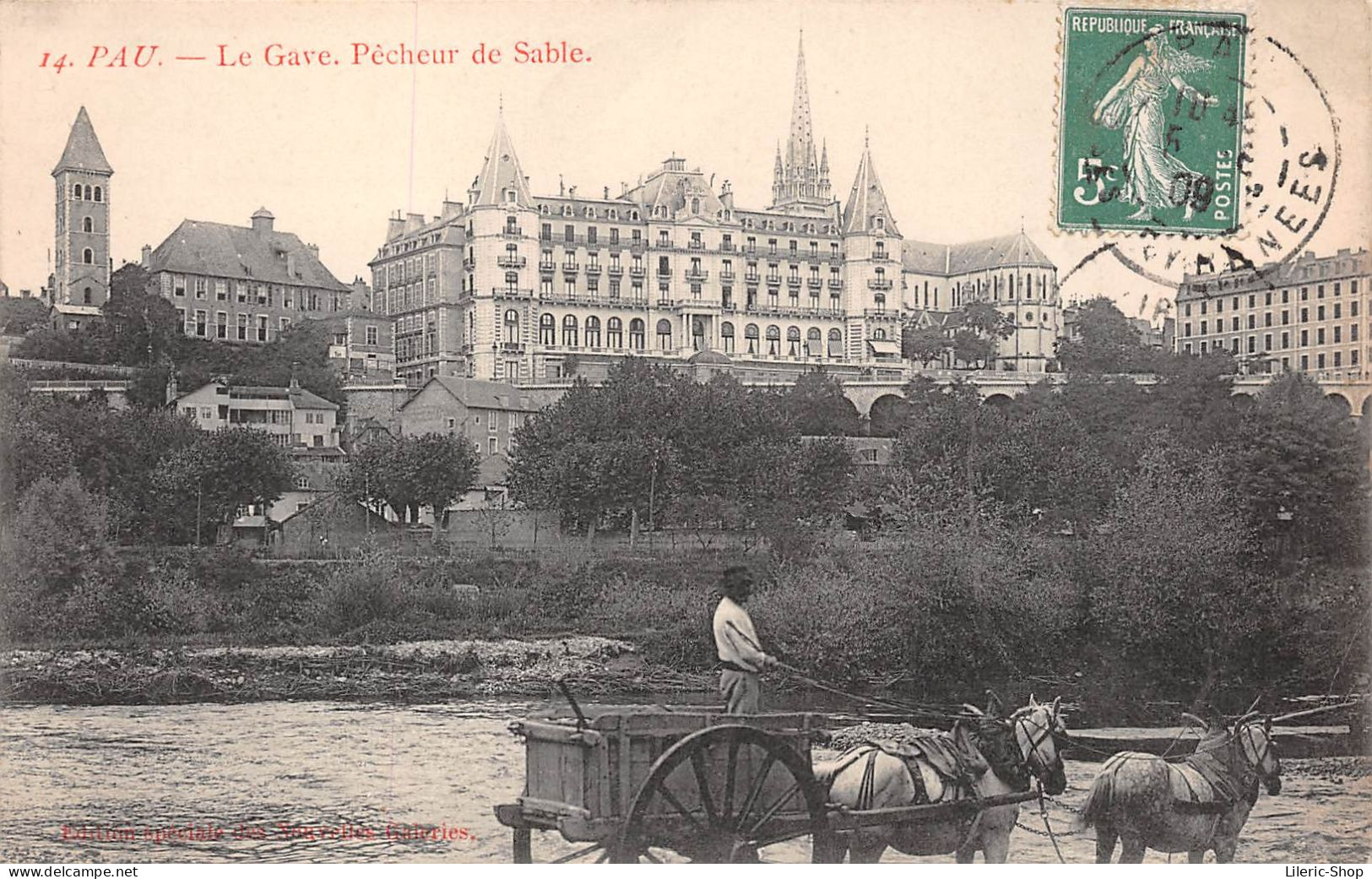 [64] PAU - Le Gave. Pêcheur De Sable - Attelage 2 Chevaux - CPA 1909 - Pau