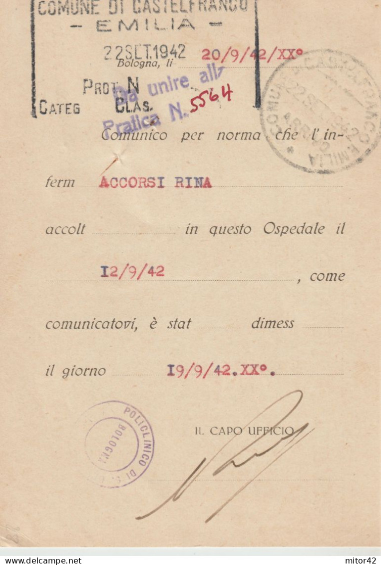 28*-30c.Propaganda Di Guerra: La Disciplina..v.1942 Su C. Pubblicitaria Ospedale S. Orsola-Bologna X Castelfranco Emilia - Propaganda Di Guerra