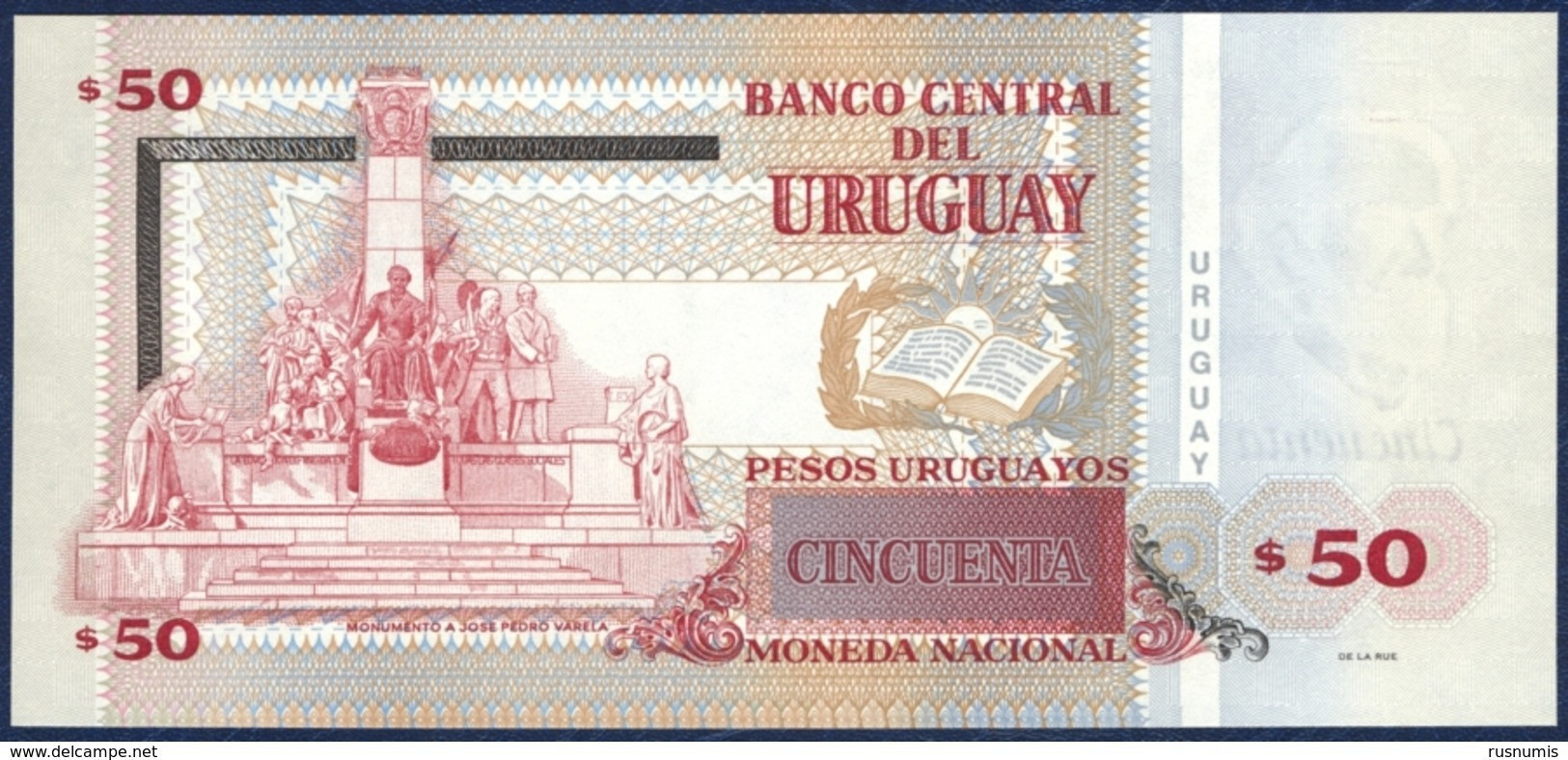 URUGUAY 50 PESOS P-87b  José Pedro Varela - Varela Monument, Montevideo 2011 UNC - Uruguay