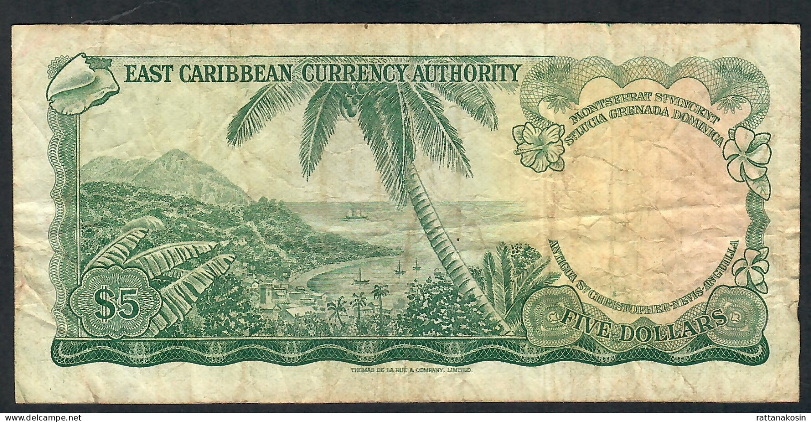 E.C.T. P14c8 5 DOLLARS 1965 Issued 1974 Signature 10 #C6    F-VF NO P.h. - Caraïbes Orientales