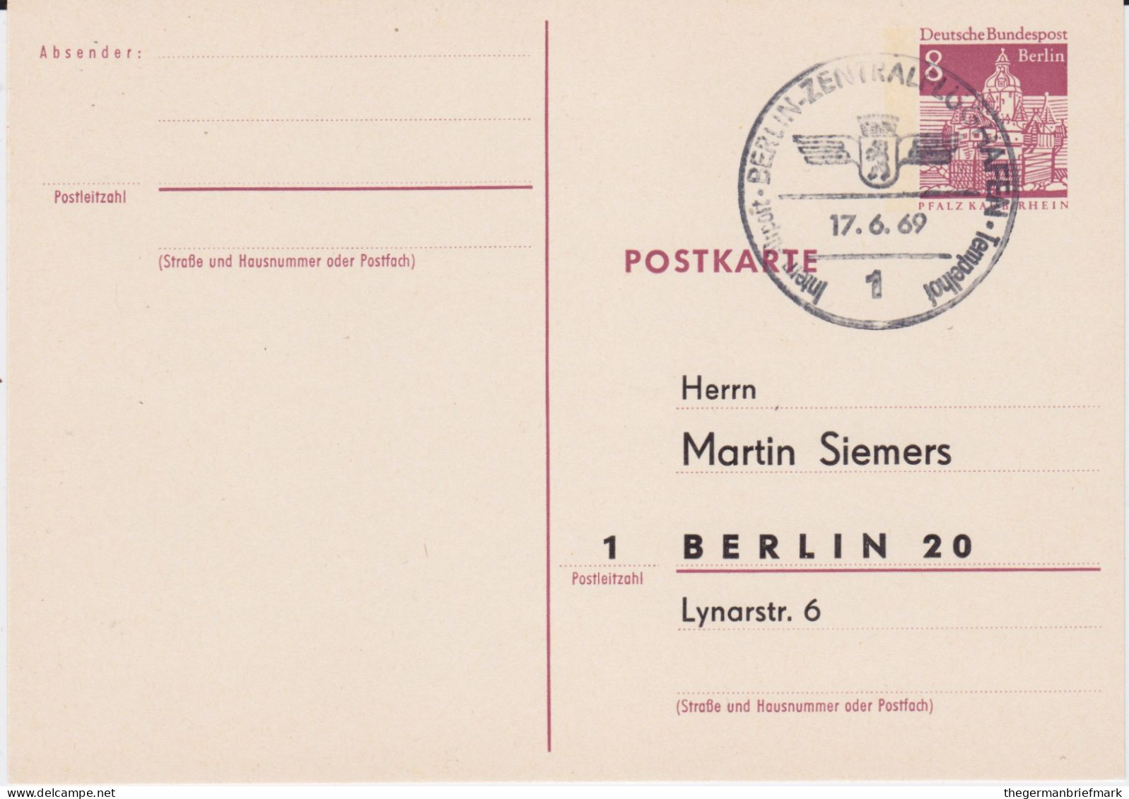 Berlin (West) Ganzsache P 70 Priv Zudruck SSt Berlin 1969 - Postkaarten - Gebruikt