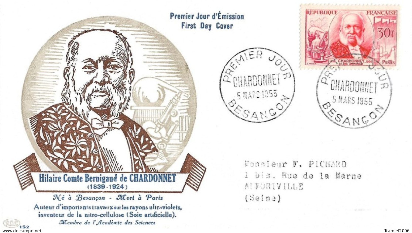 FRANCE 1955 - YT 1017 - Hilaire CHARDONNET - 05.03.1955 - 1950-1959