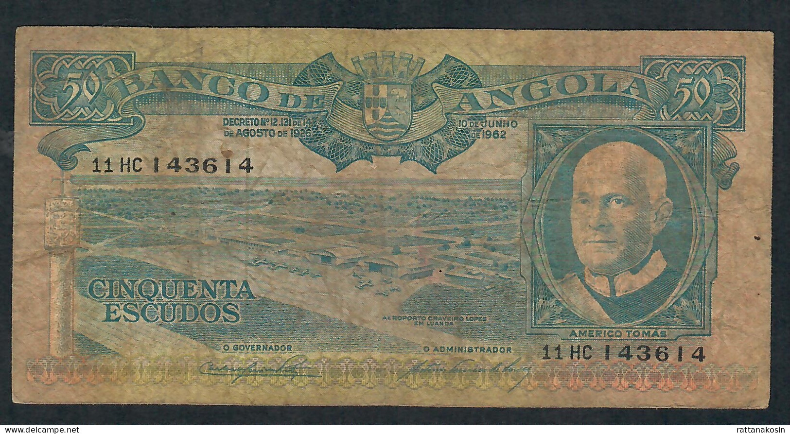 ANGOLA P93 50 ESCUDOS  10.6.1962 #11HC   AVF Only 1 P.h. - Angola