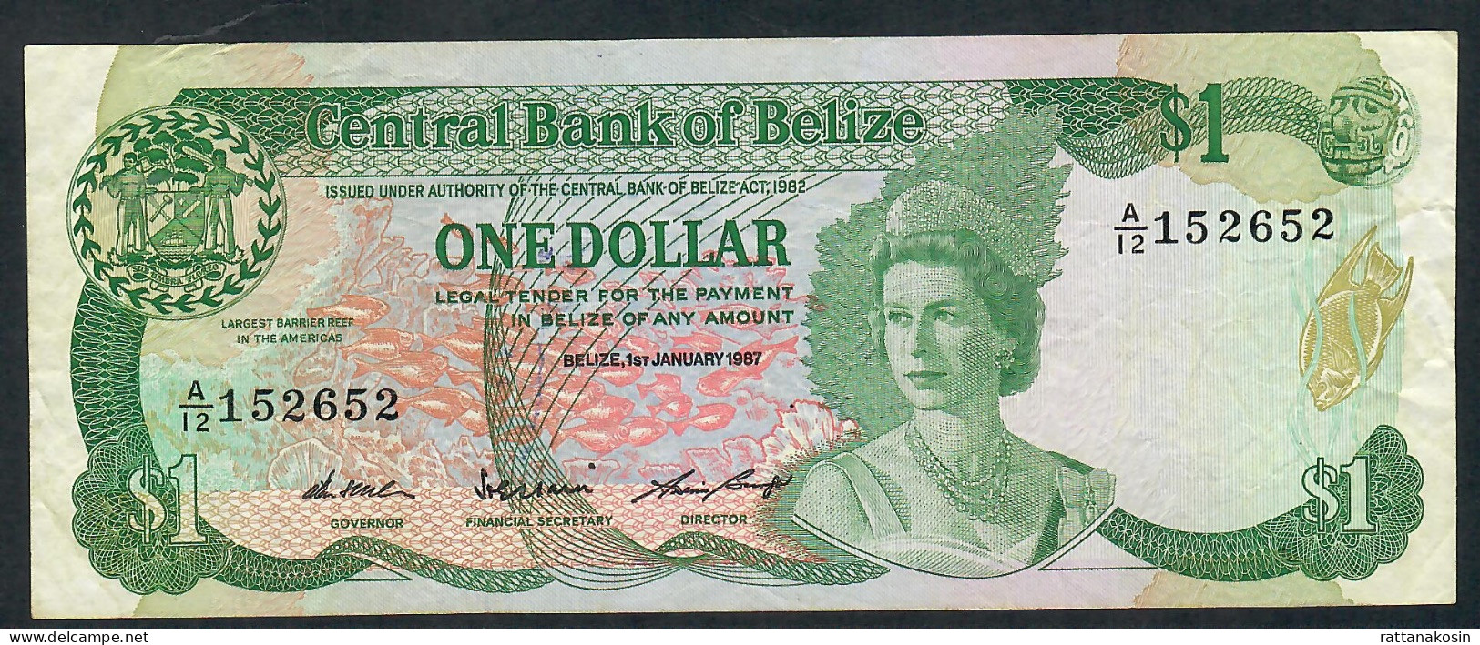 BELIZE P46c 1 DOLLAR 1987 #A/12  VF  NO P.h. - Belice