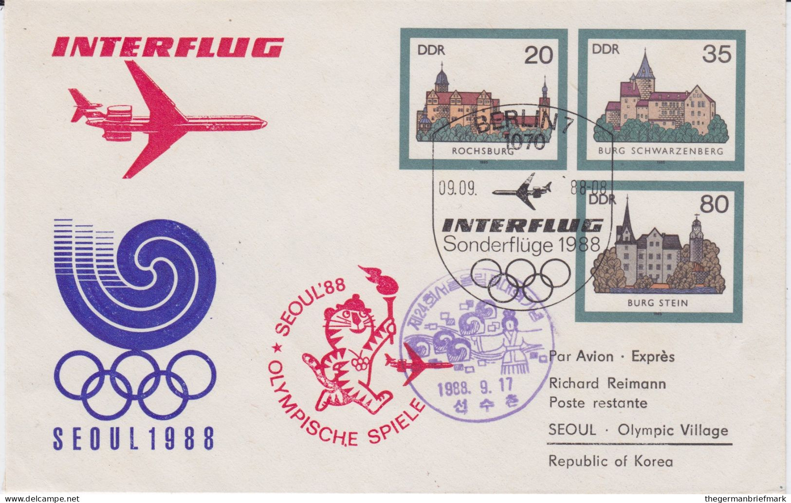 DDR Sonder Ganzsache U 1 Priv Zudruck Olympia Flugpost SSt Berlin 1988 - Briefomslagen - Gebruikt