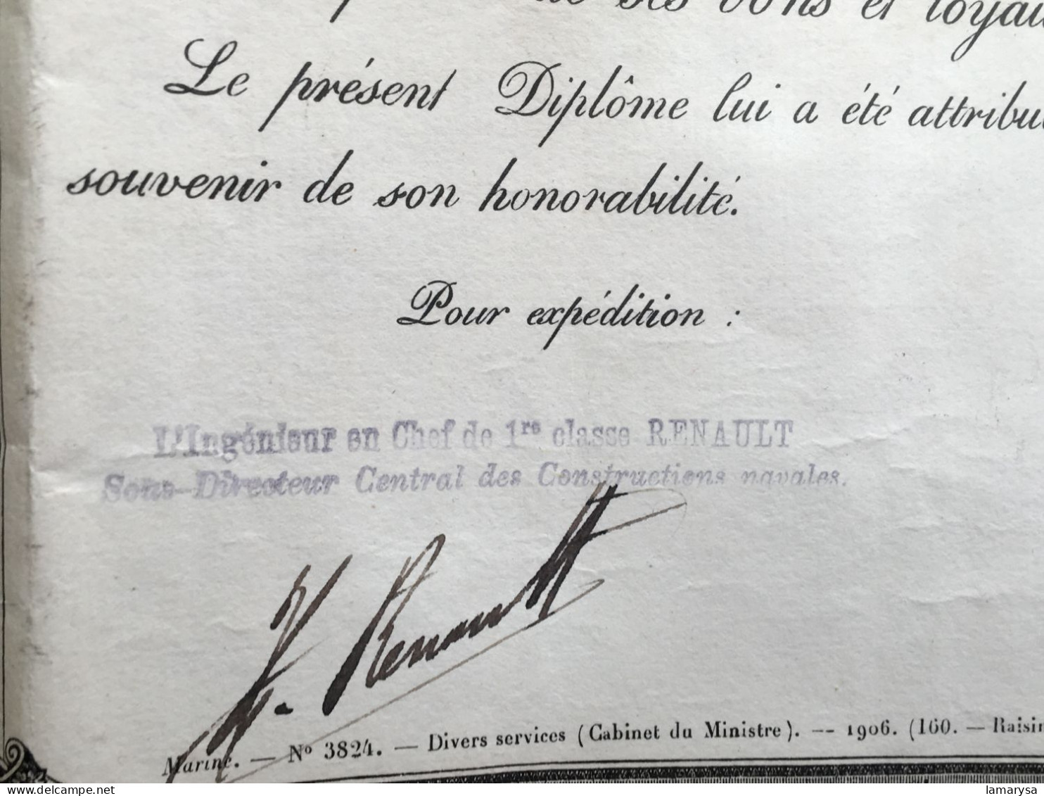 Paris 1923-Médaille D'Honneur Marine:décernée J. Agent Technique Ppl 2é Classe à La Direction-Construction-navale Toulon - Documents