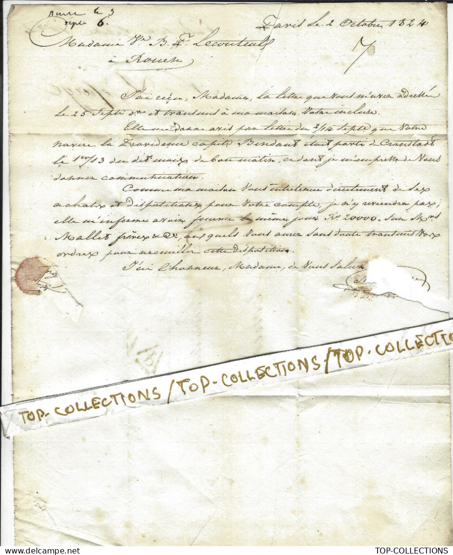 1820 RUSSIE BALTIQUE CRONSTADT  BANQUE FINANCE NEGOCE Par Defarge Négociant Paris Pour Veuve Lecouteulx à Rouen V.HIST. - 1800 – 1899