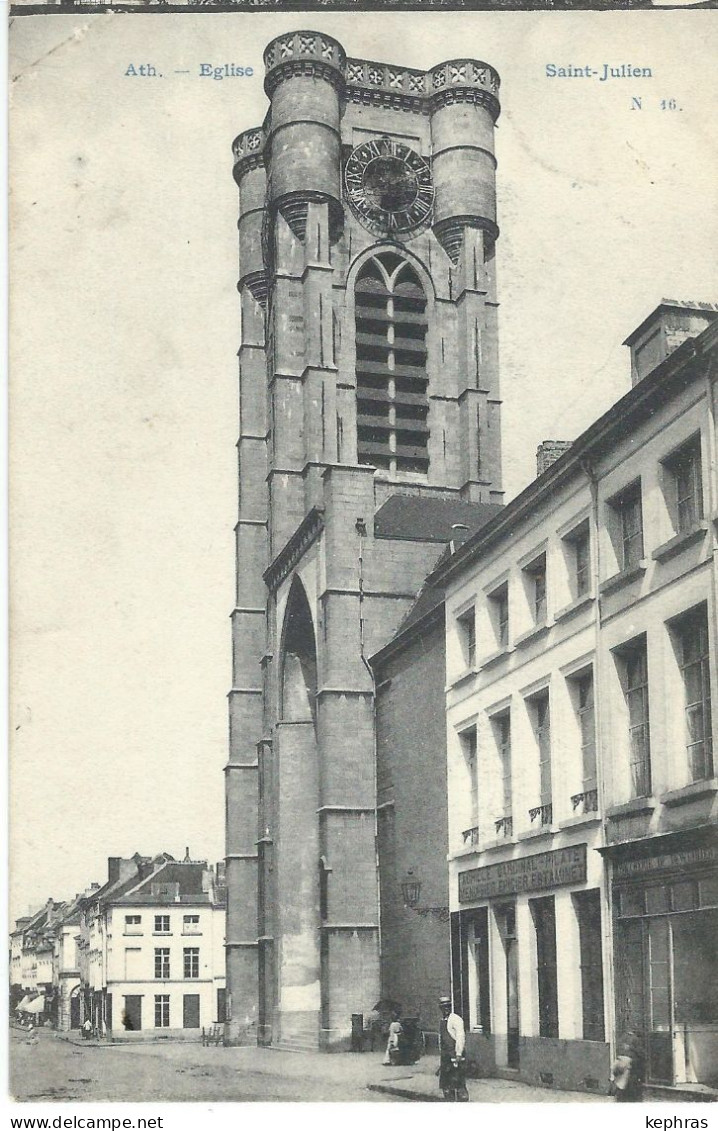 ATH : Eglise Saint-Julien - RARE VARIANTE - Cachet De La Poste 1907 - Ath