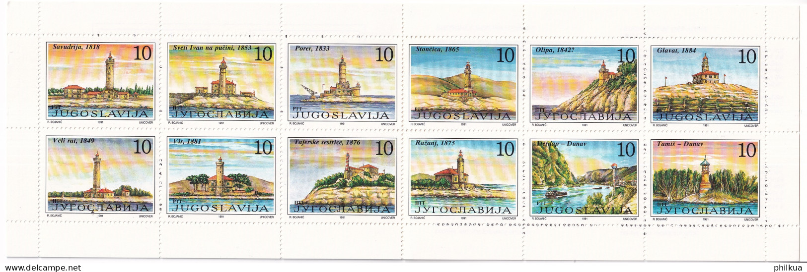 MiNr. 2490 - 2501 Jugoslawien 1991, 25. Juli. Leuchttürme An Adria Und Donau - Markenheftchen - Postfrisch/**/MNH - Libretti