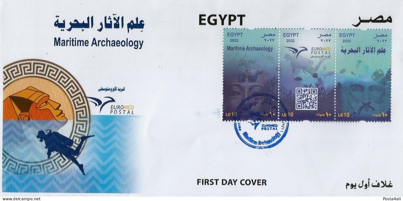 Egypt / Egypte / Ägypten / Egitto -  2022 EUROMED Postal - Marine Archaeology  - Joint Issue - Complete Set - FDC - Cartas & Documentos