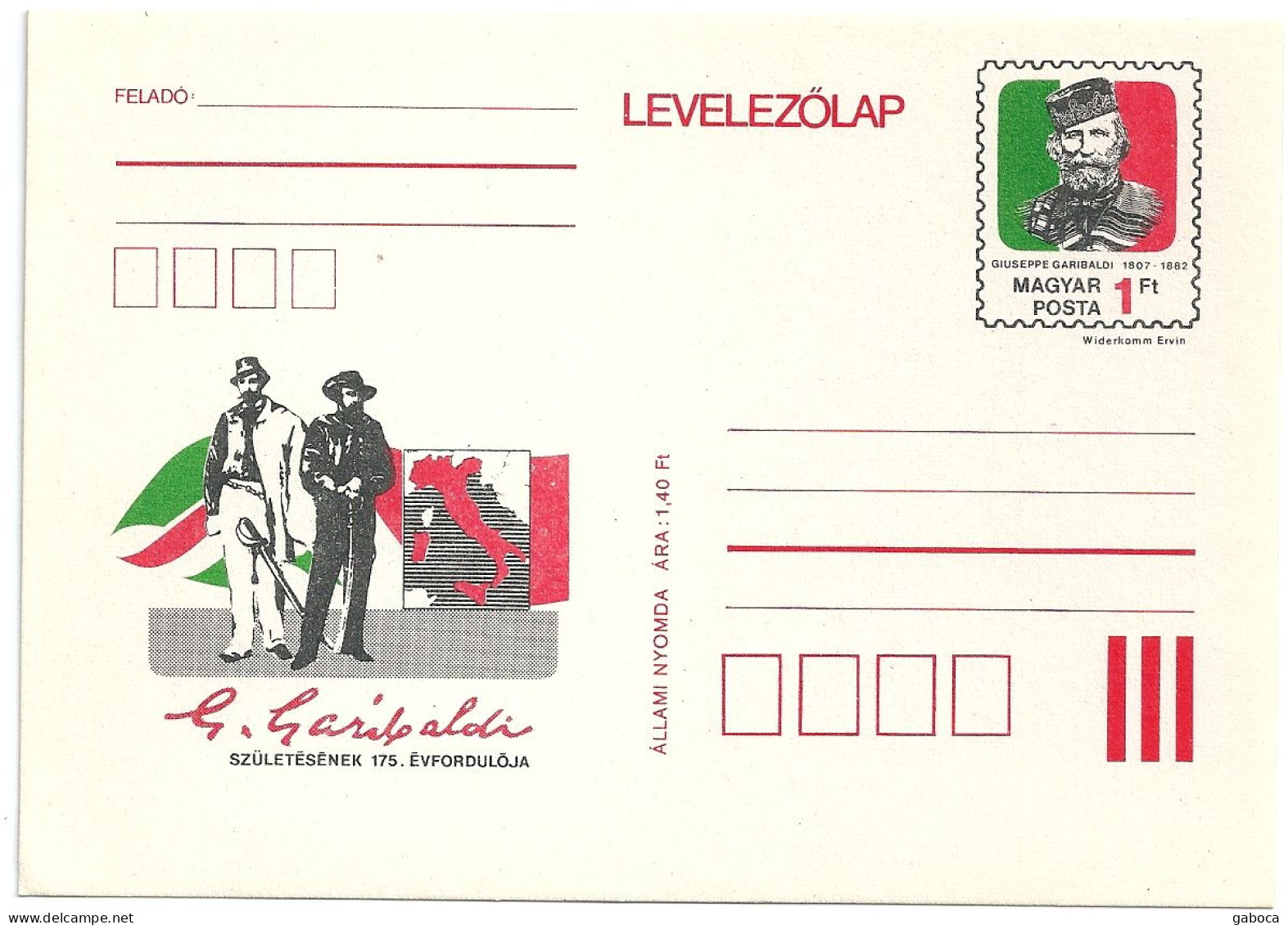 0581d Hungary Postcard Personalities Garbaldi Italy Unused - Cartas & Documentos