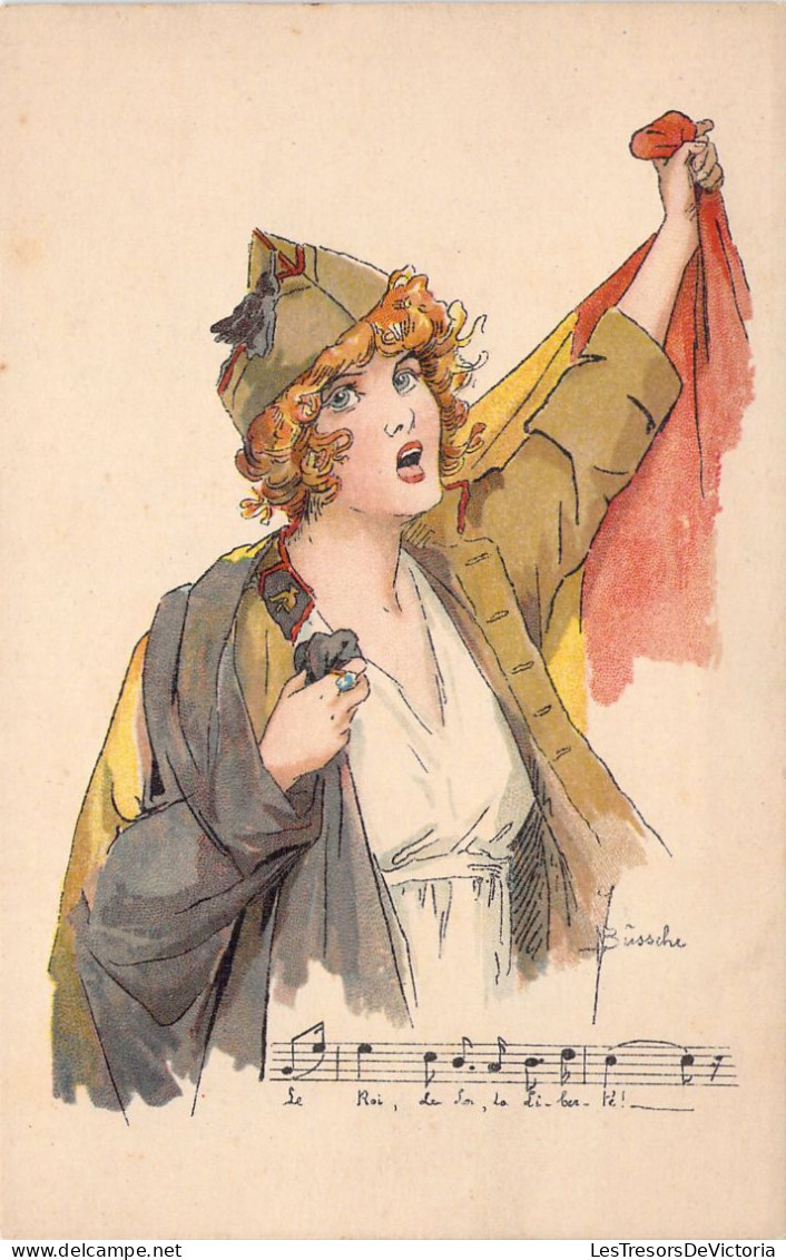 MILITARIA - Illustration Bûssche - Femme Soldat Belge - Carte Postale Ancienne - Patrióticos